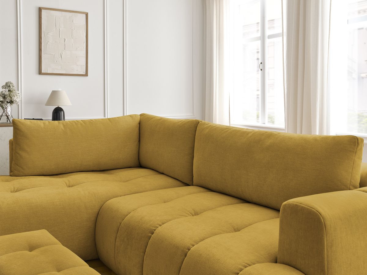 Bobochic Fuji Ecksofa mit Schlaffunktion und Bettkasten und Pouf 282 × 204 cm Stoff Gelb Ecke links
