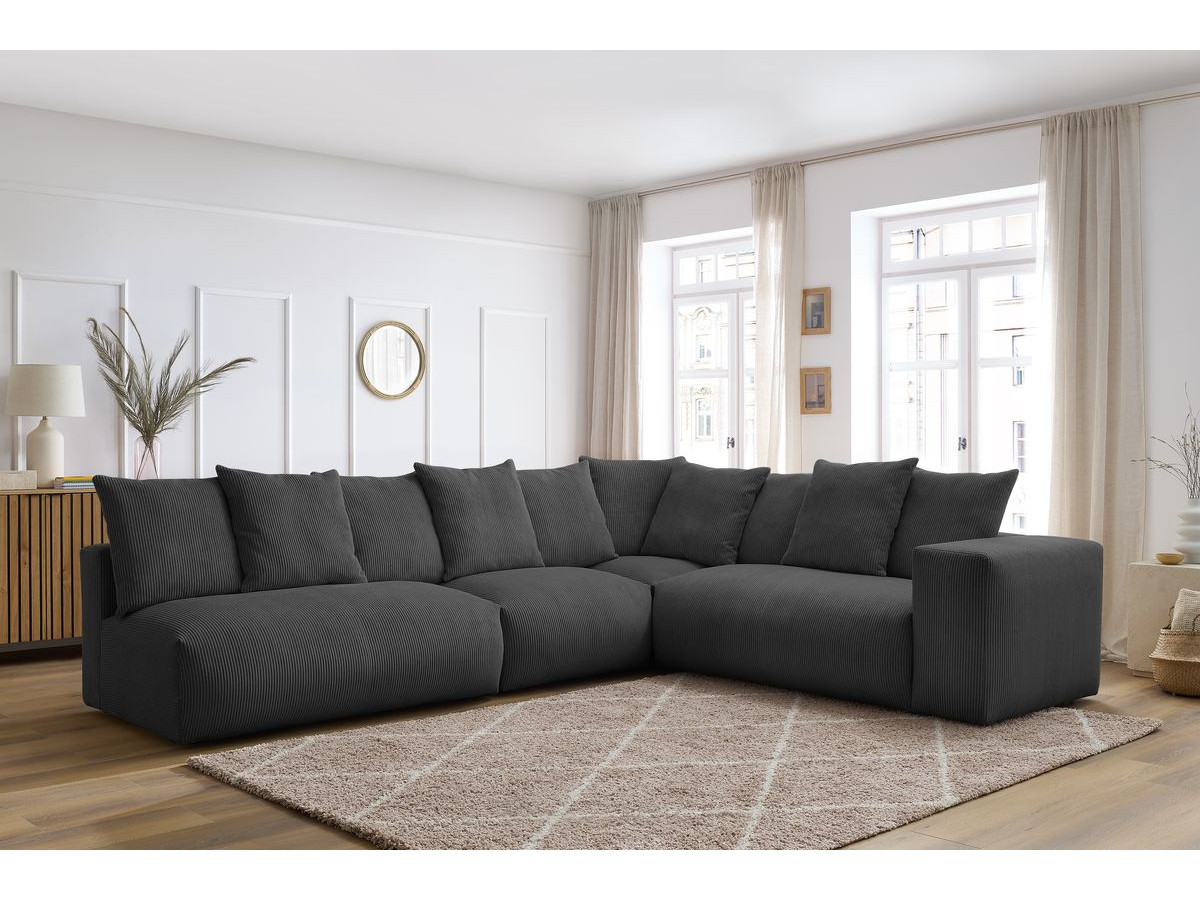 Bobochic Voltaire Ecksofa 322 × 268 cm Cordsamt Dunkelgrau Ecke rechts