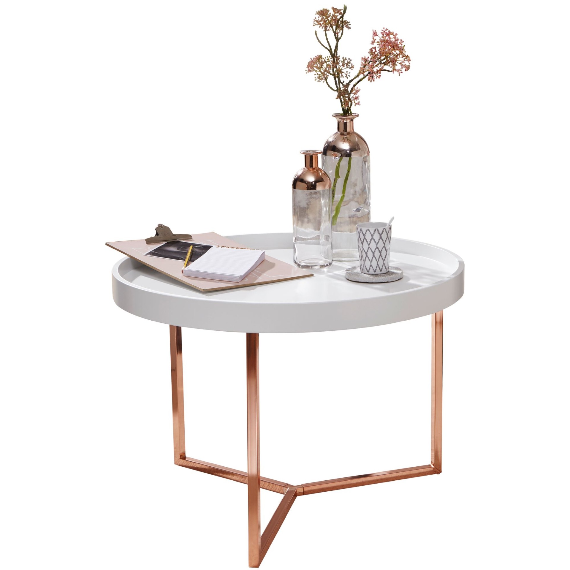 Couchtisch Drangey Massivholz Weiß Ø 58 cm