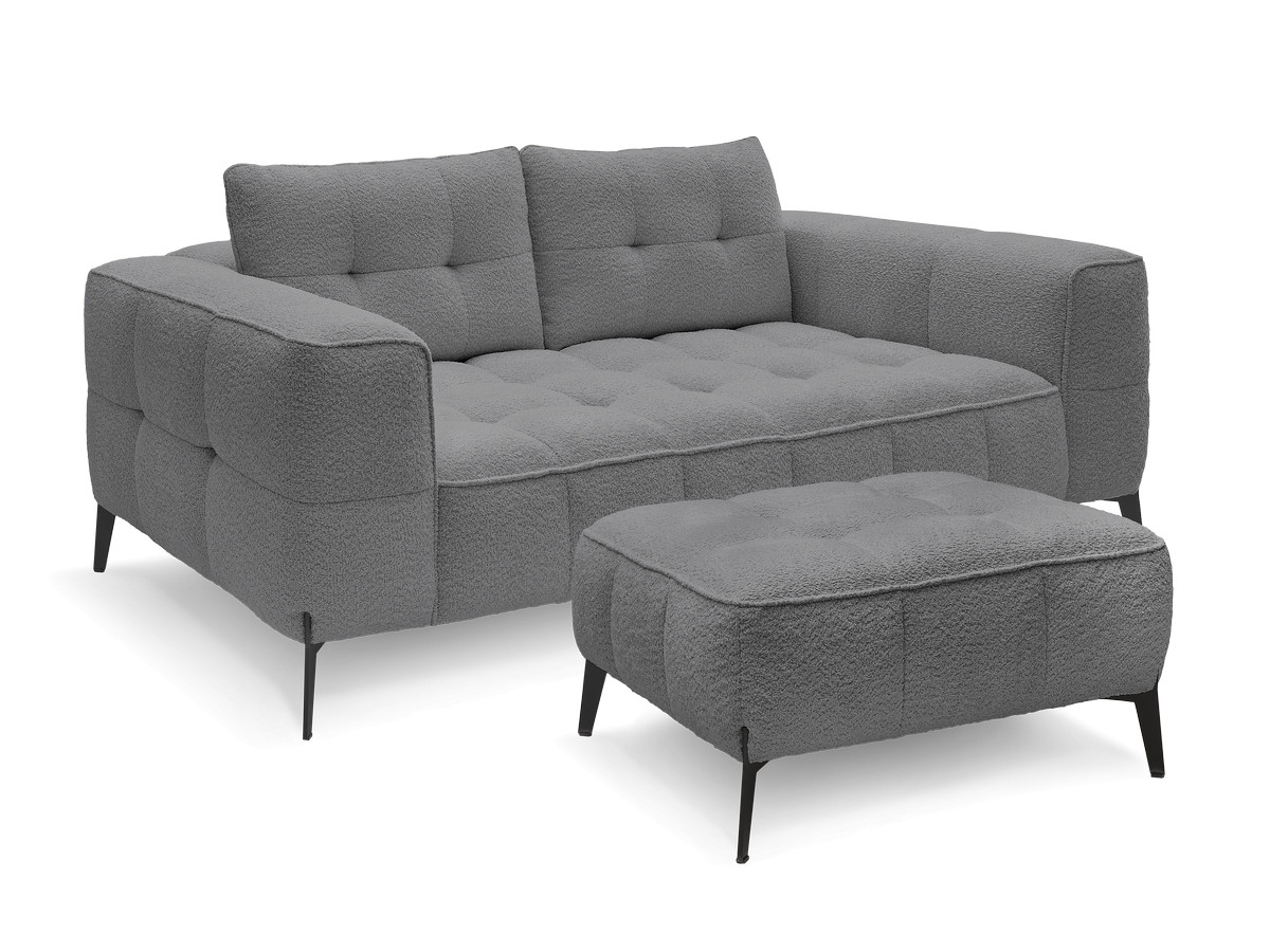 Bobochic Anis Sofa 2-Sitzer mit Pouf Bouclé-Stoff Dunkelgrau