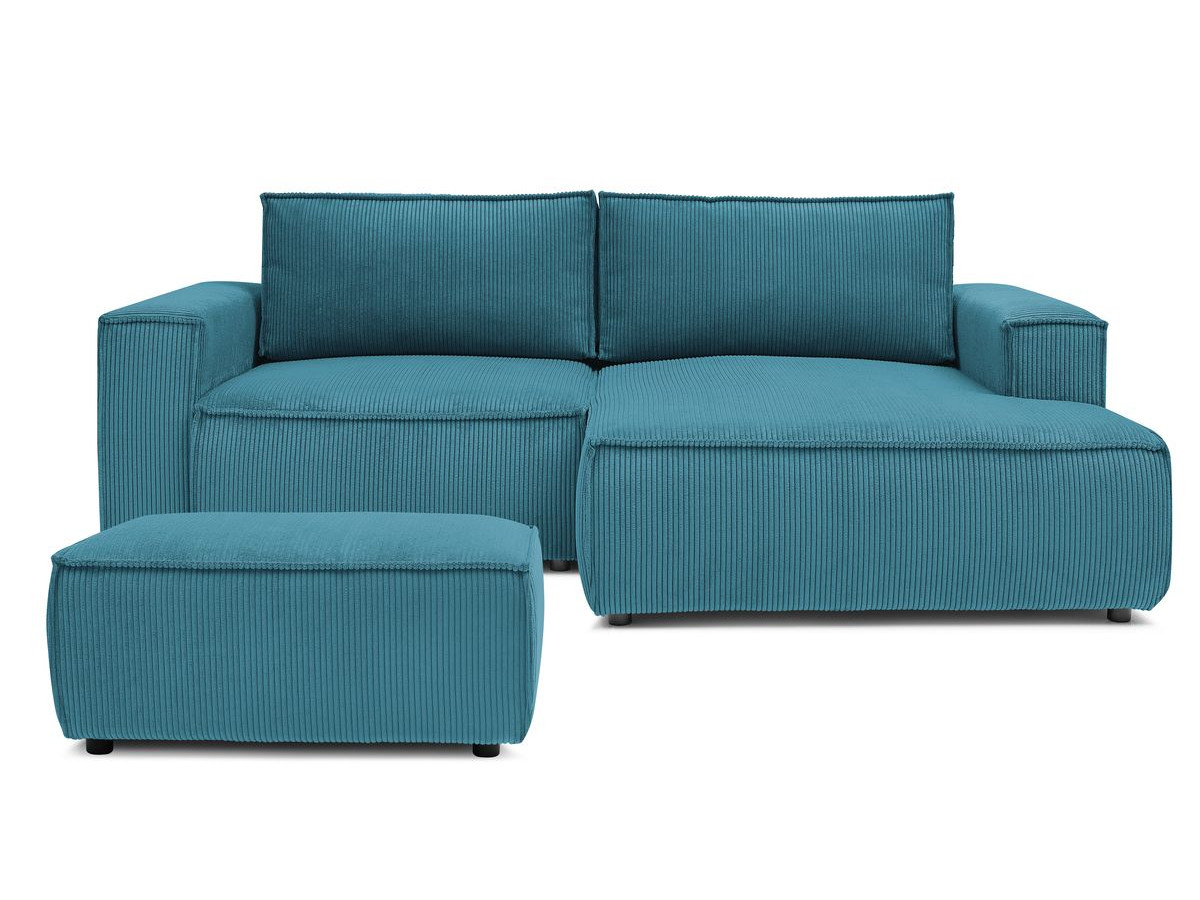 Bobochic Nihad Ecksofa mit Pouf Cordsamt Dunkelblau Ecke rechts