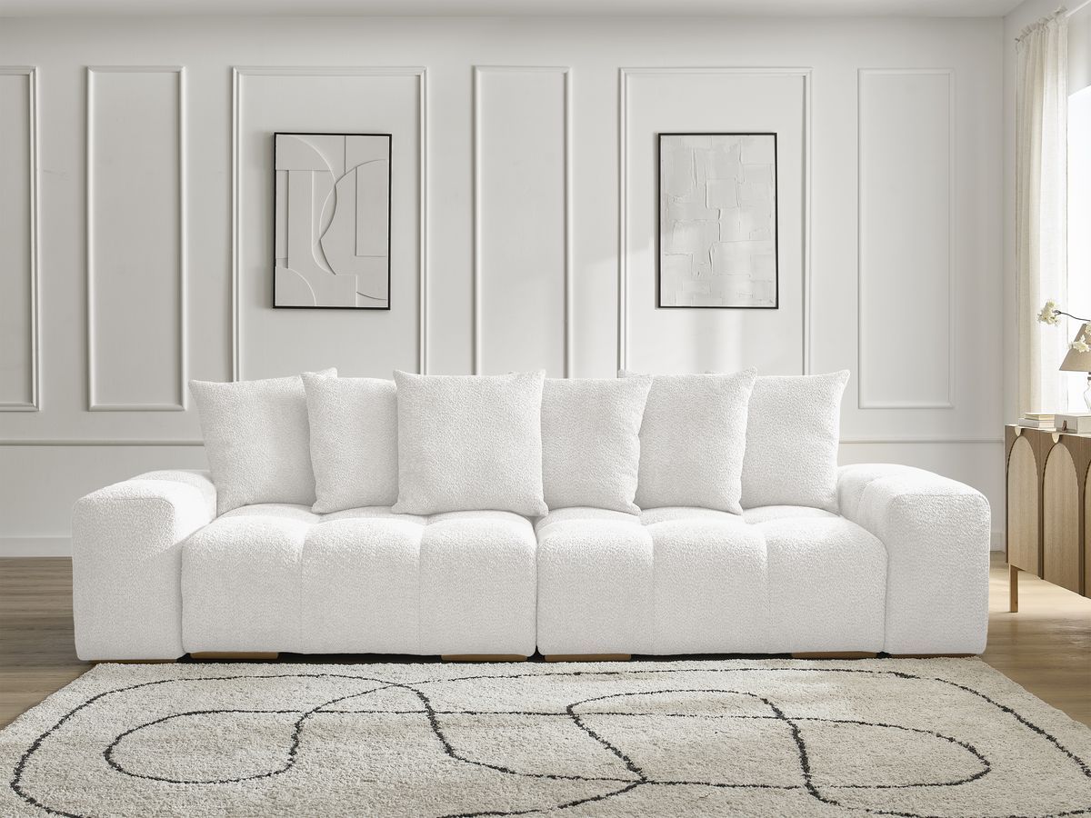 Bobochic Anakin Sofa 3-Sitzer, 6 Kissen Bouclé-Stoff Weiß