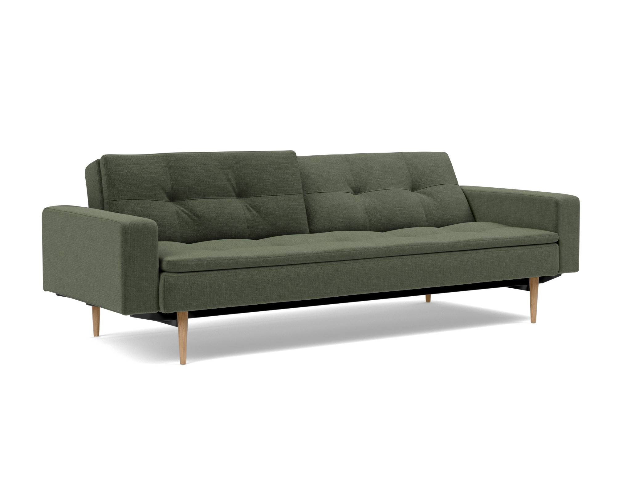 Schlafsofa Dublexo mit Armlehnen Chenille Esina 413-Olive-Green Beine Styletto Eiche hell