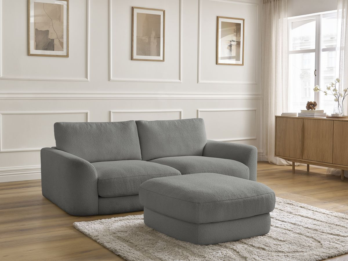 Bobochic Leonore Sofa 3-Sitzer mit Pouf Bouclé-Stoff Dunkelgrau