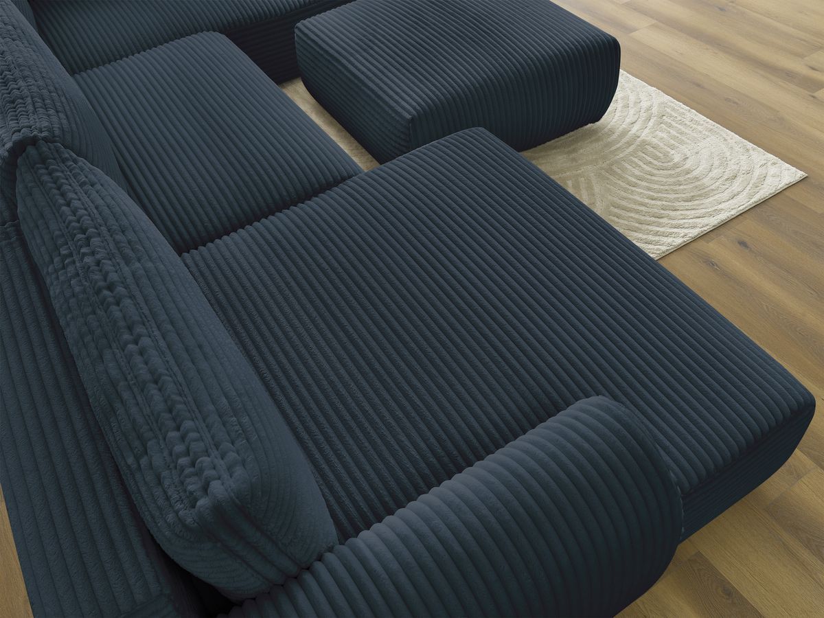 Bobochic Lucien Wohnlandschaft mit Pouf Breitcord weich Dunkelblau Ecke links