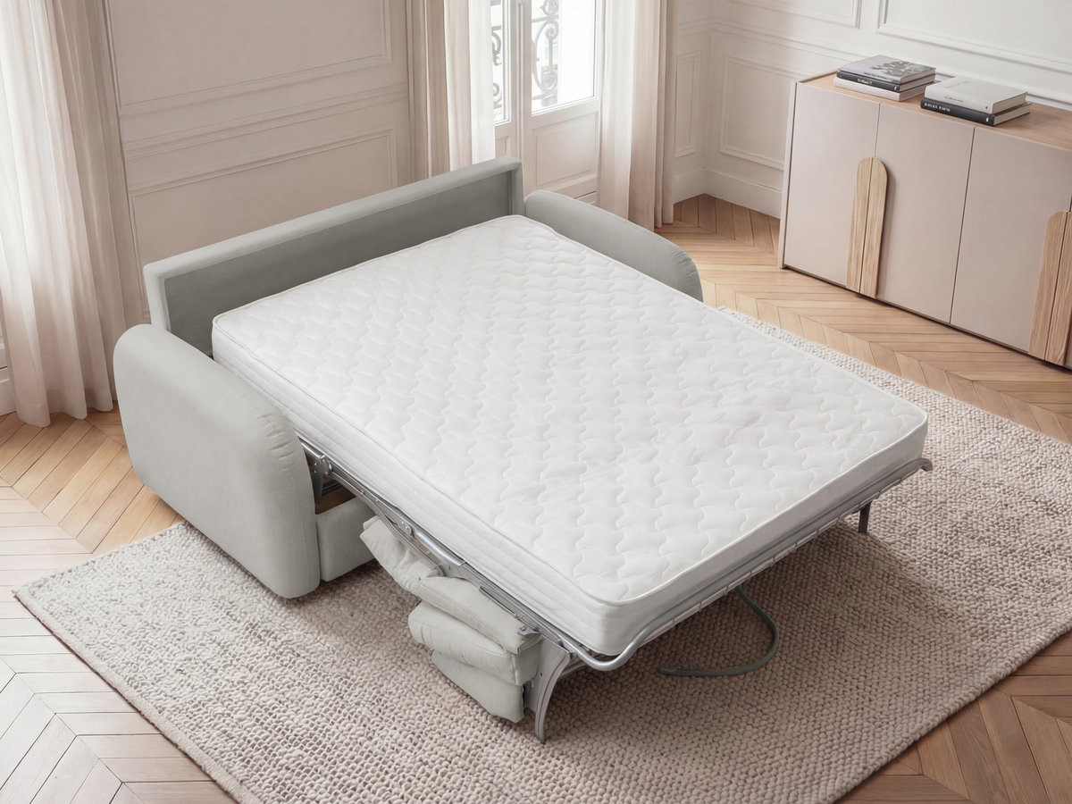 Bobochic Kenan Schlafsofa 3-Sitzer Stoff Hellgrau, Liegefläche 140 × 196 cm