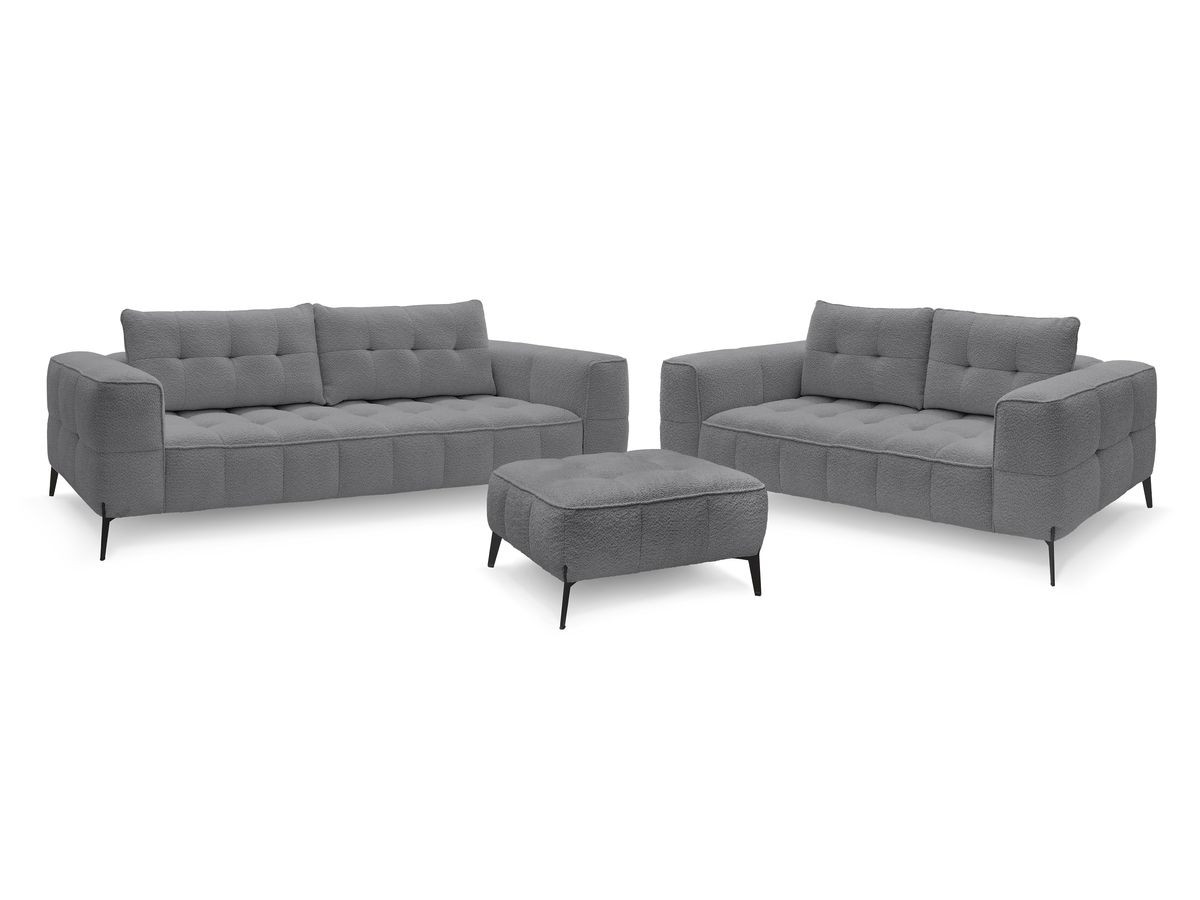 Bobochic Anis Sofa 5-Sitzer mit Pouf Bouclé-Stoff Dunkelgrau