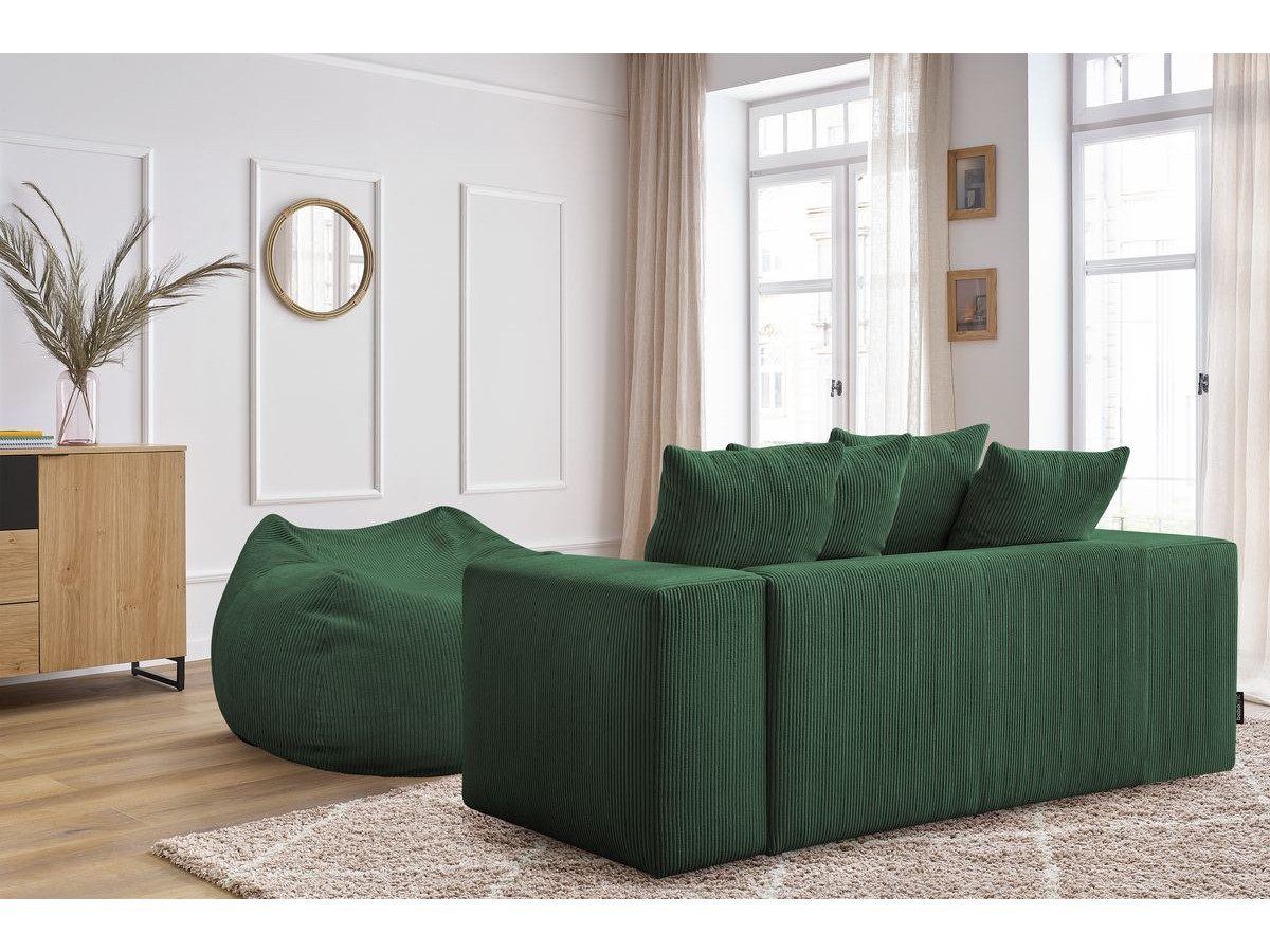 Bobochic Voltaire Sofa 2-Sitzer mit Pouf Cordsamt Grün