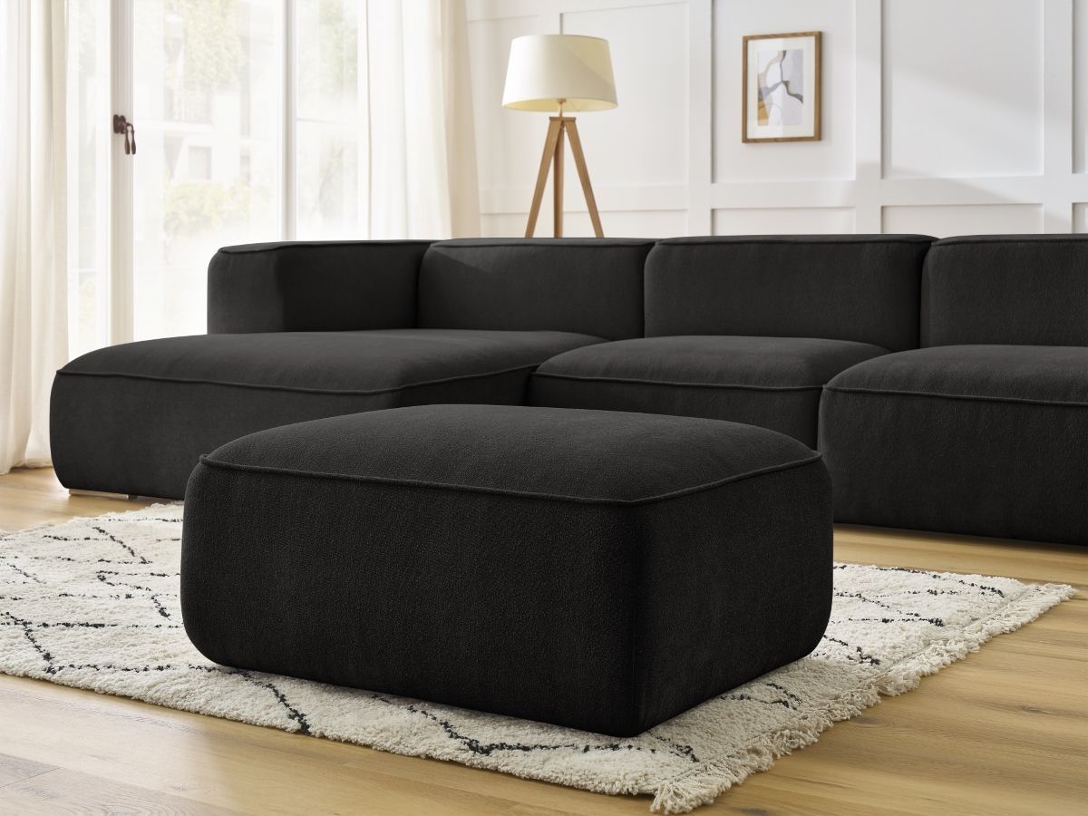 Bobochic Zephyr Ecksofa mit Pouf 349 × 165 cm Strukturstoff Schwarz Ecke links