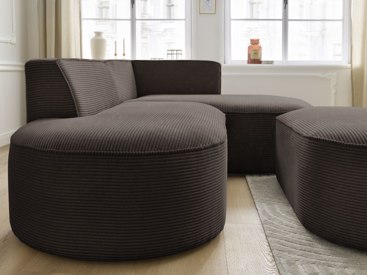 Bobochic Rousseau Ecksofa mit Pouf Cordsamt Braun Ecke rechts