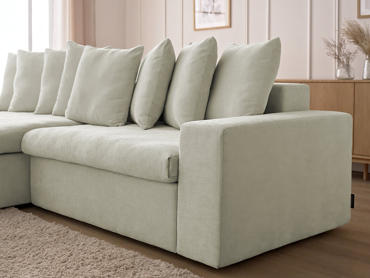 Bobochic Enore Ecksofa mit Pouf Stoff Beige Ecke links