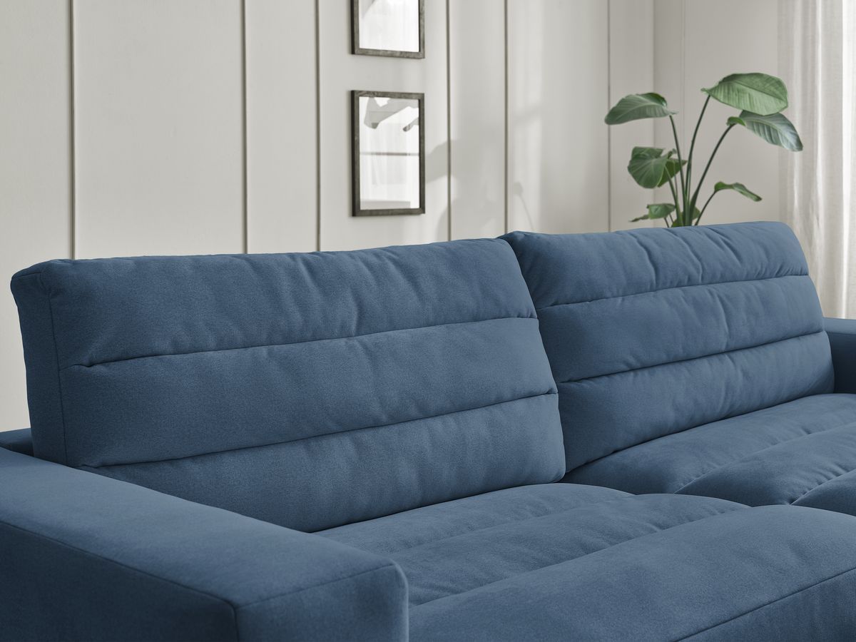 Bobochic Sierra Ecksofa mit Pouf Samt Dunkelblau Ecke rechts