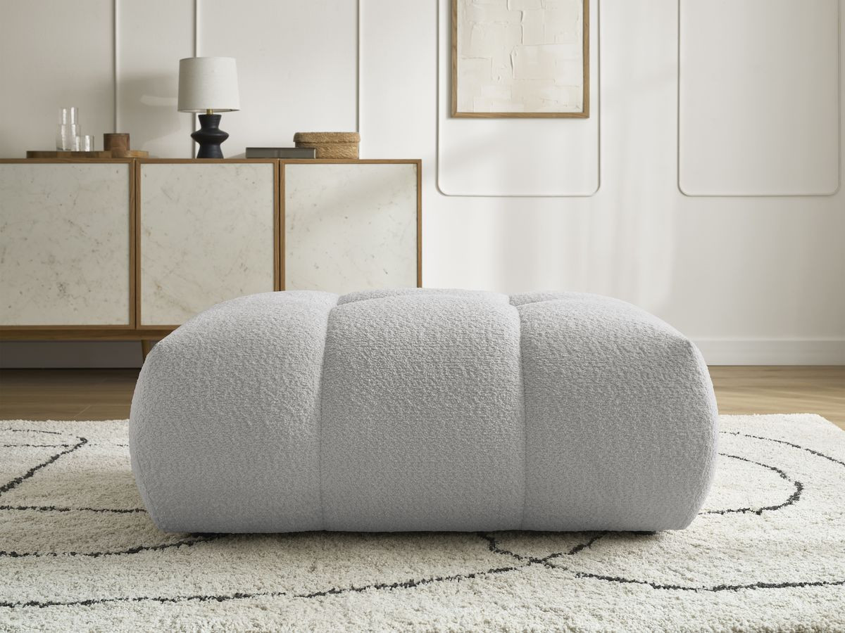 Bobochic Fuji Pouf Bouclé-Stoff Hellgrau