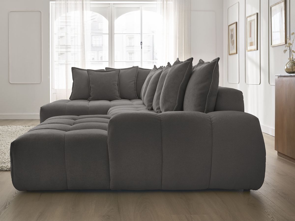 Bobochic Everest Wohnlandschaft, 14 Kissen Strukturstoff Dunkelgrau Ecke rechts