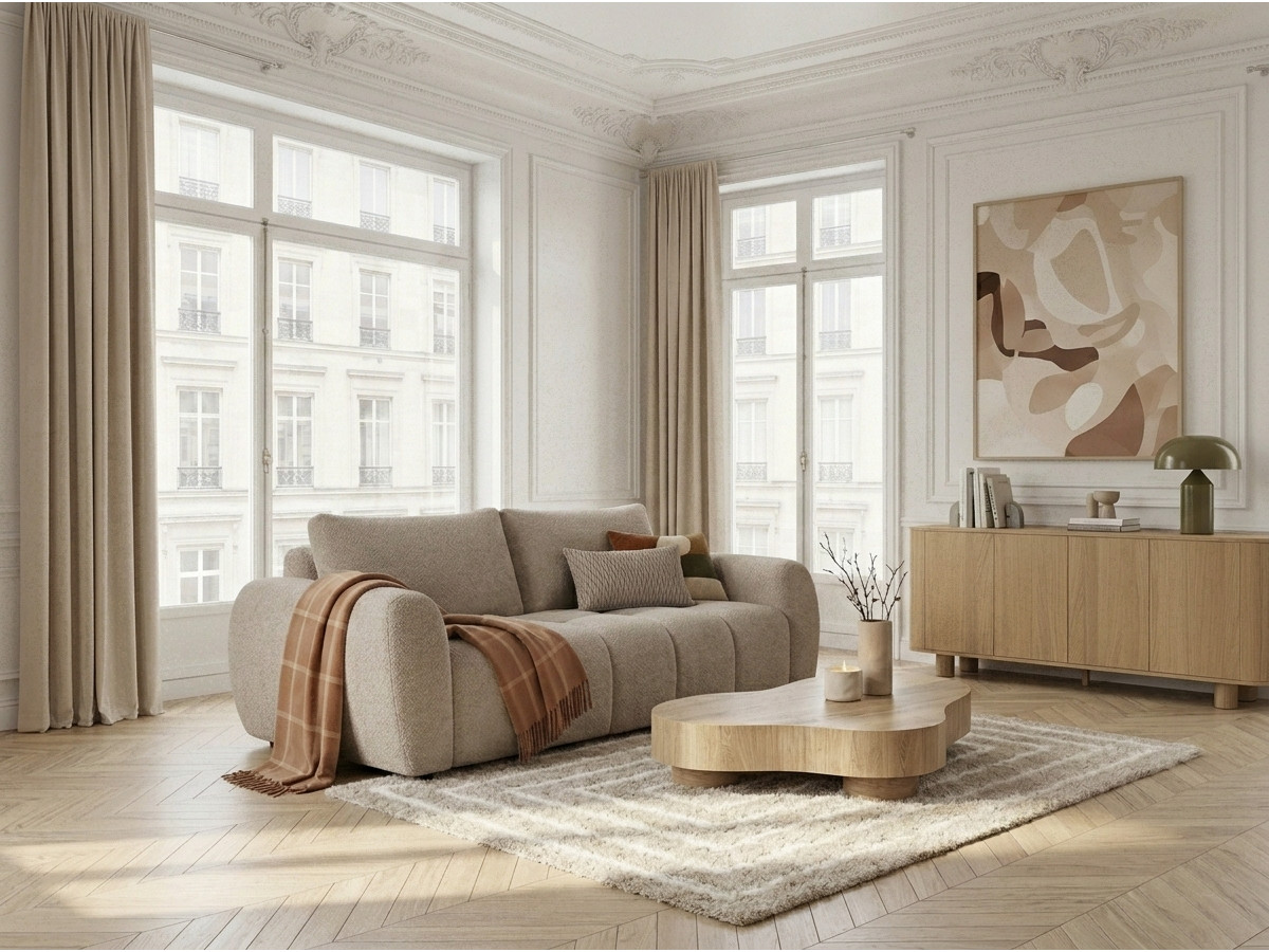 Bobochic Fuji Schlafsofa 3-Sitzer Bouclé-Stoff Beige