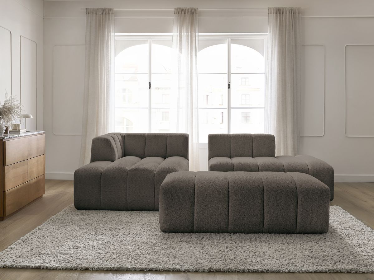 Bobochic Annecy Ecksofa mit Pouf Bouclé-Stoff Braun Ecke links