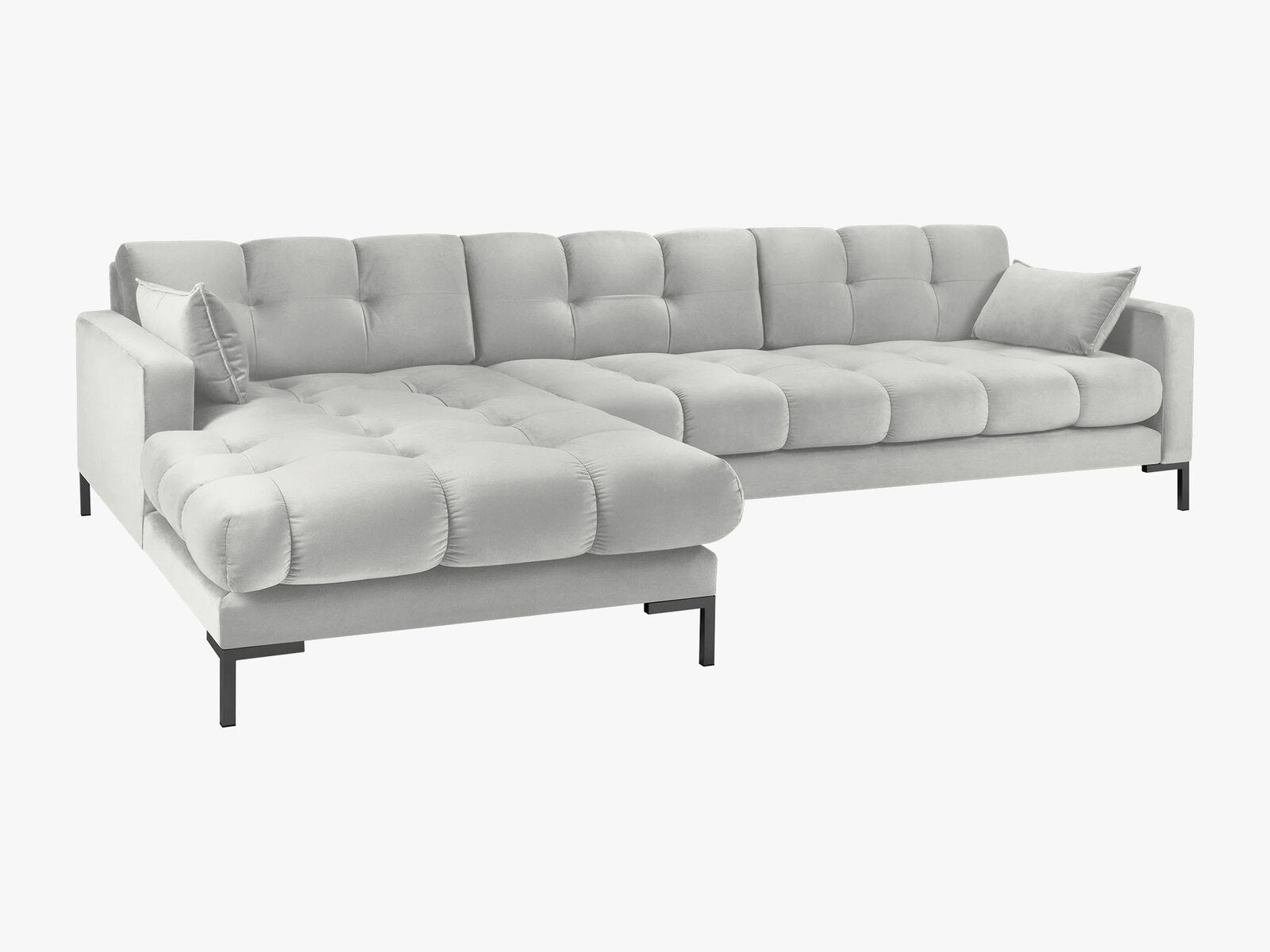 Micadoni Ecksofa Mamaia 5-Sitzer Links Samt Bluvel Silber schwarze Beine