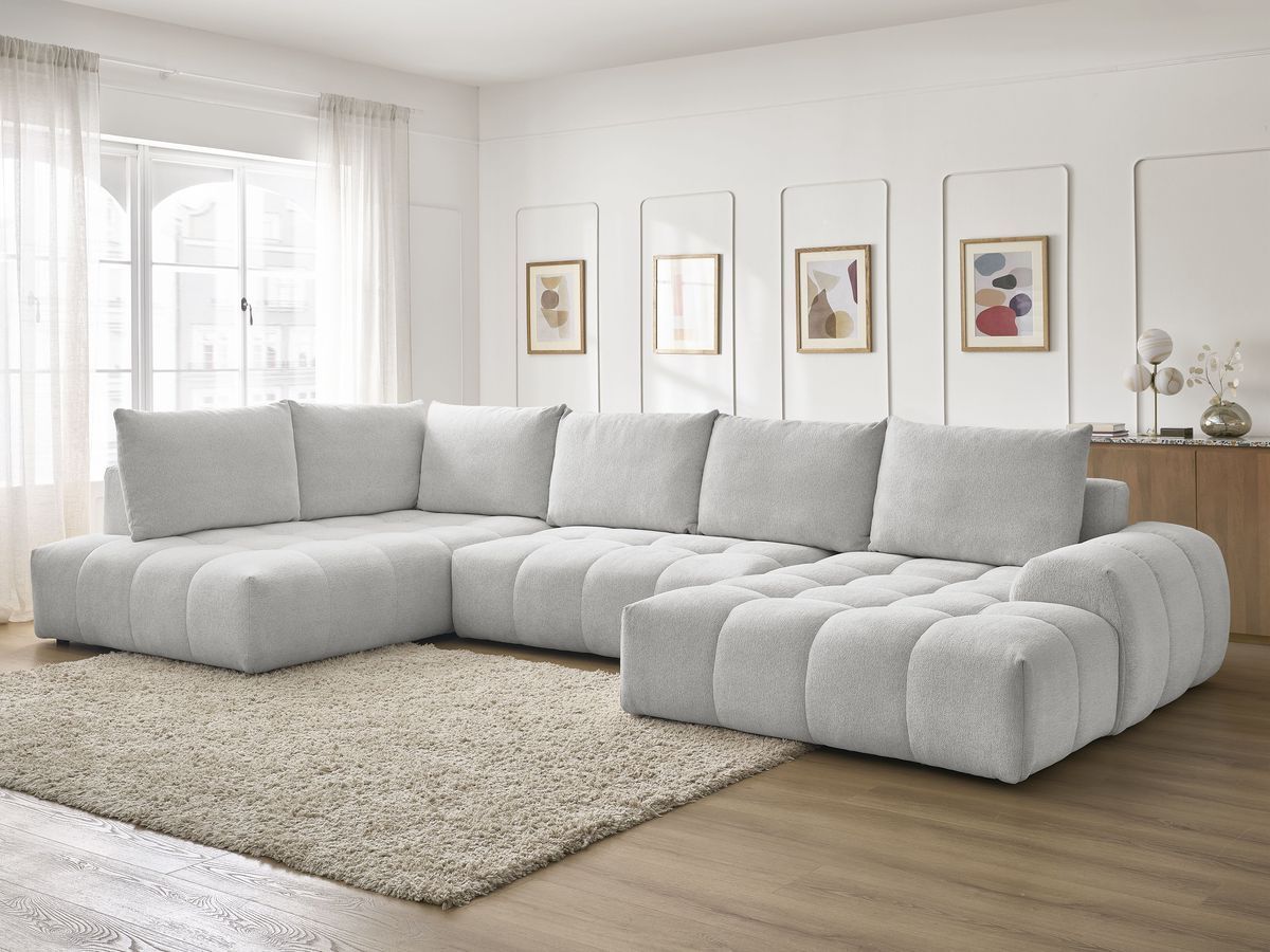 Bobochic Everest Wohnlandschaft, 6 Kissen Melange-Stoff Hellgrau Ecke rechts