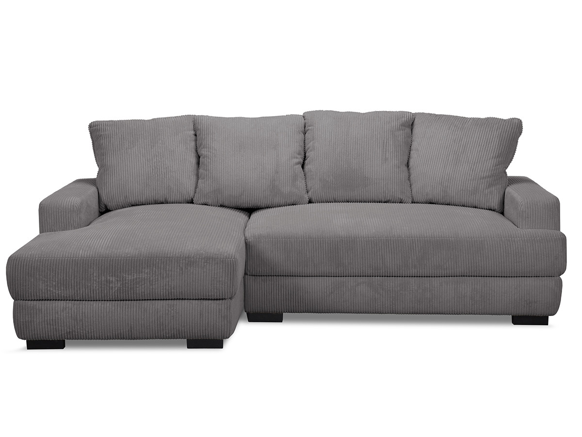 Bobochic Campi Ecksofa mit Schlaffunktion und Bettkasten Cordsamt Dunkelgrau Ecke links