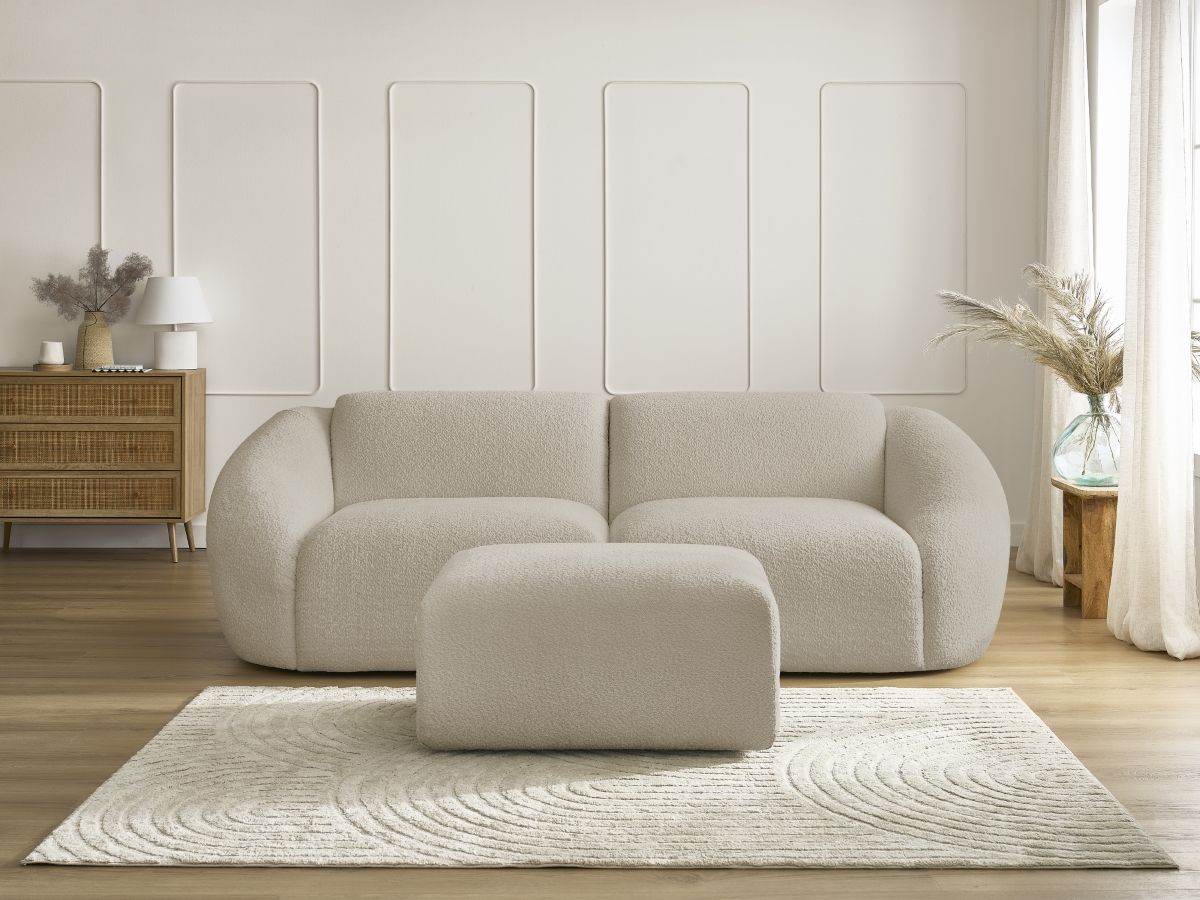 Bobochic Tina Sofa 4-Sitzer mit Pouf Bouclé-Stoff Beige