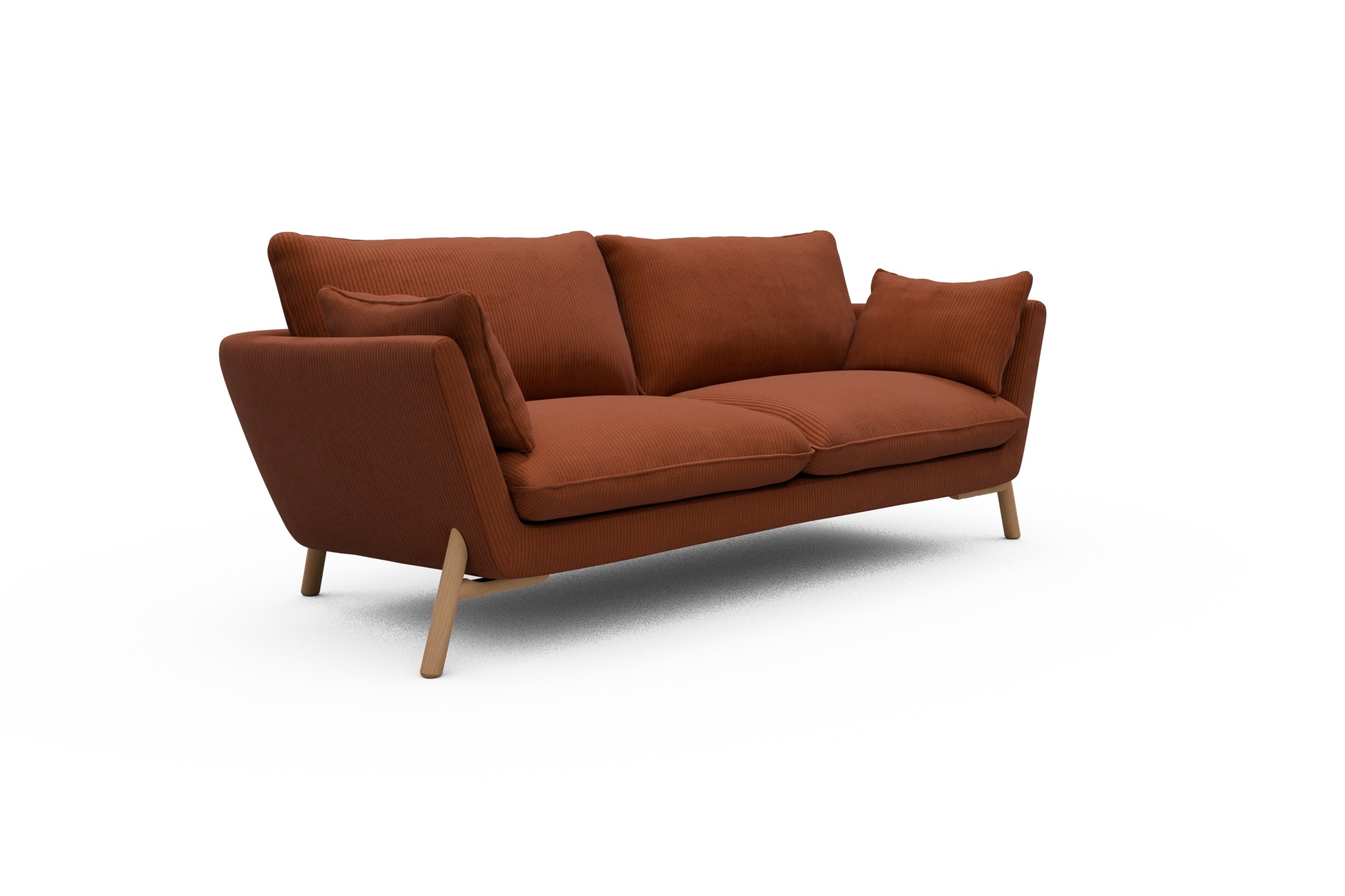 Sofa Emil 3-Sitzer Beinfarbe Eiche Natur Corduroy-Burnt-Orange