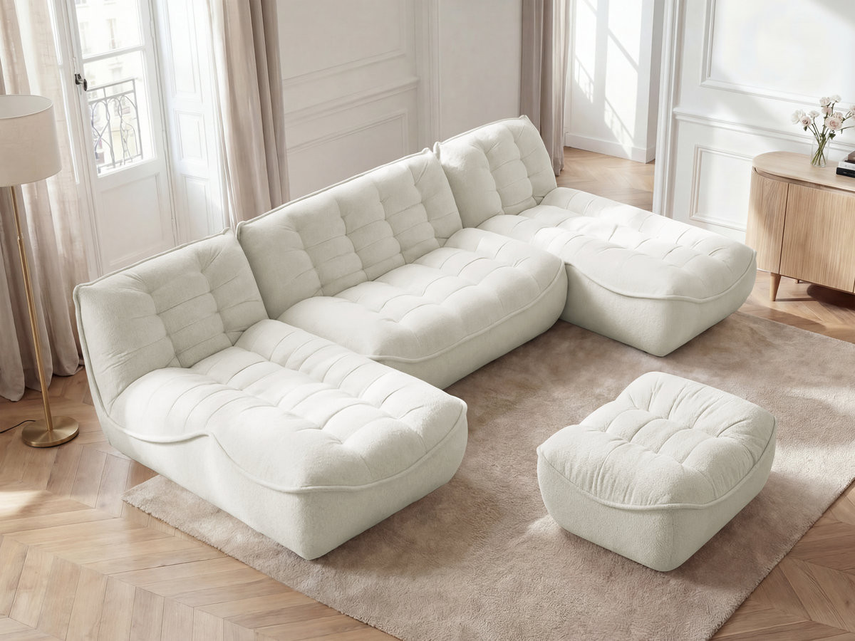 Bobochic Serena Wohnlandschaft mit Pouf Melange-Stoff Weiß