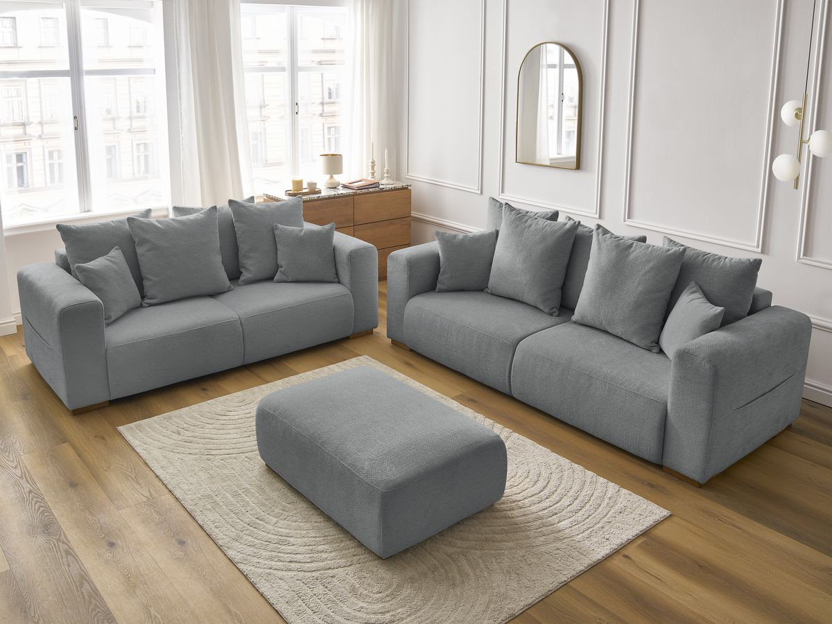 Bobochic Sidonie Sofa 6-Sitzer mit Pouf Melange-Stoff Dunkelgrau
