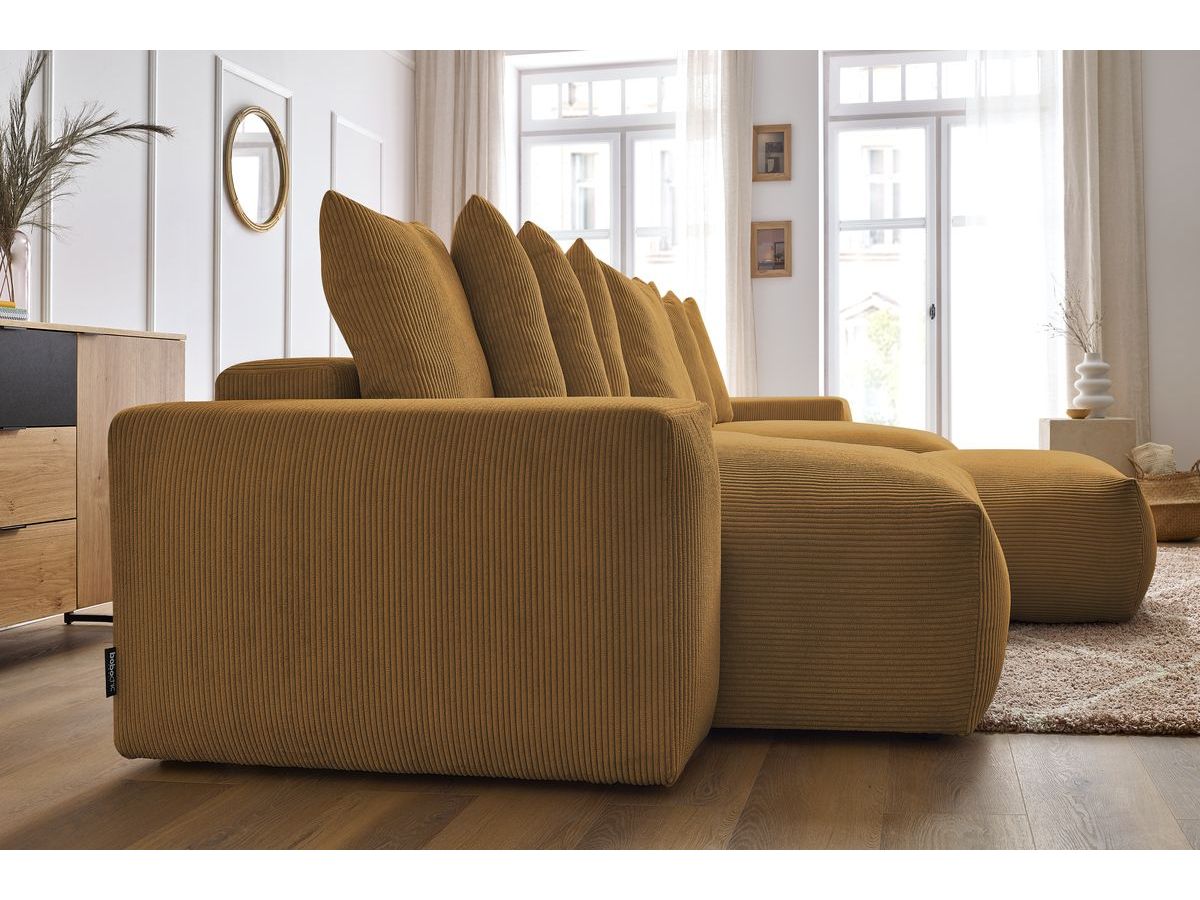 Bobochic Voltaire Wohnlandschaft mit Pouf 420 × 174 cm, Liegefläche 135 × 345 cm Cordsamt Gelb