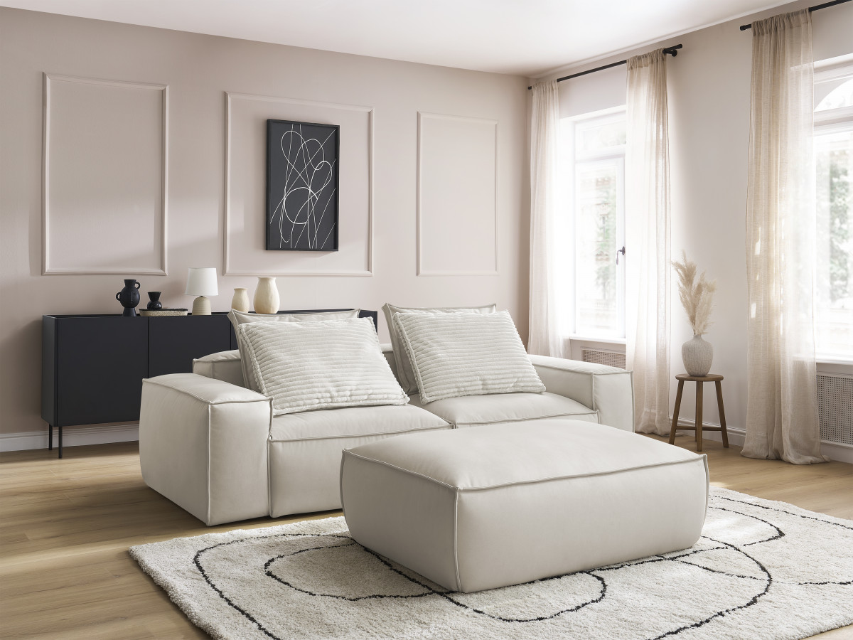 Bobochic Boheme Sofa 4-Sitzer mit Pouf Kunstleder Beige