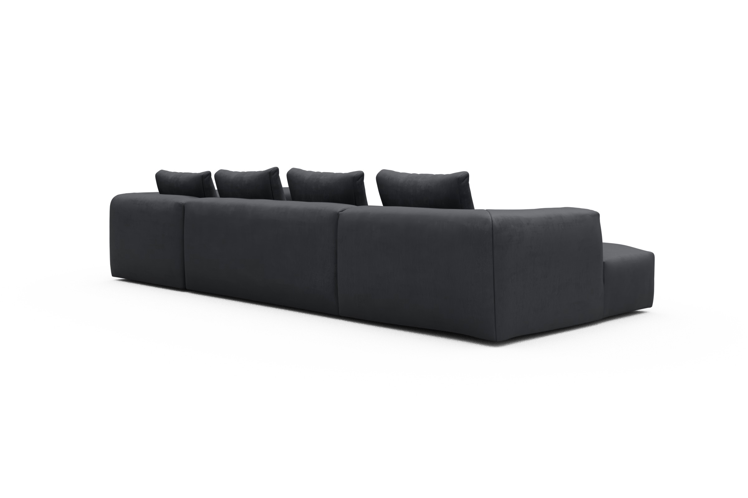 Wohnlandschaft Fred Chaiselongue links mit 2-Sitzer und lange Armlehne rechts Cordufine-Slate-Grey