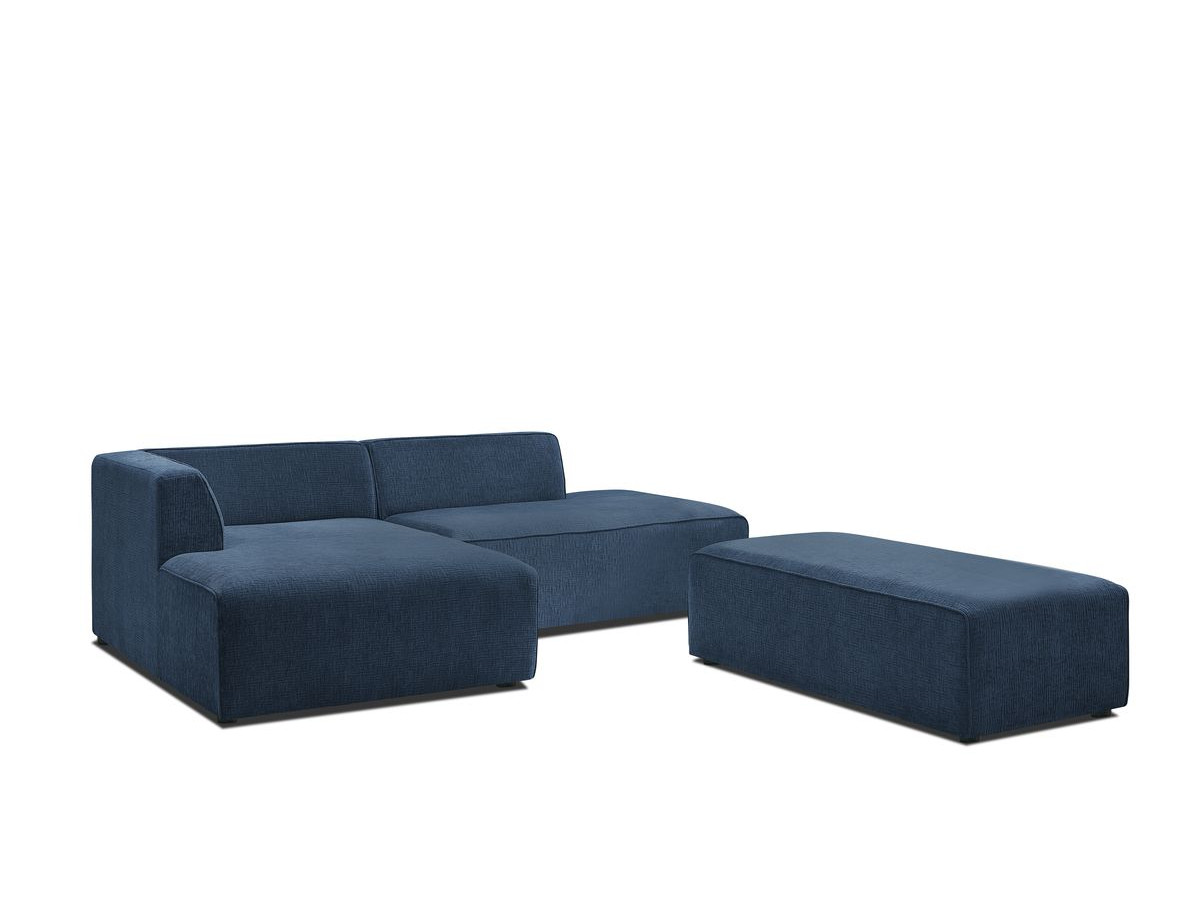 Bobochic Megeve Ecksofa mit Schlaffunktion und Pouf Strukturstoff Dunkelblau Ecke links