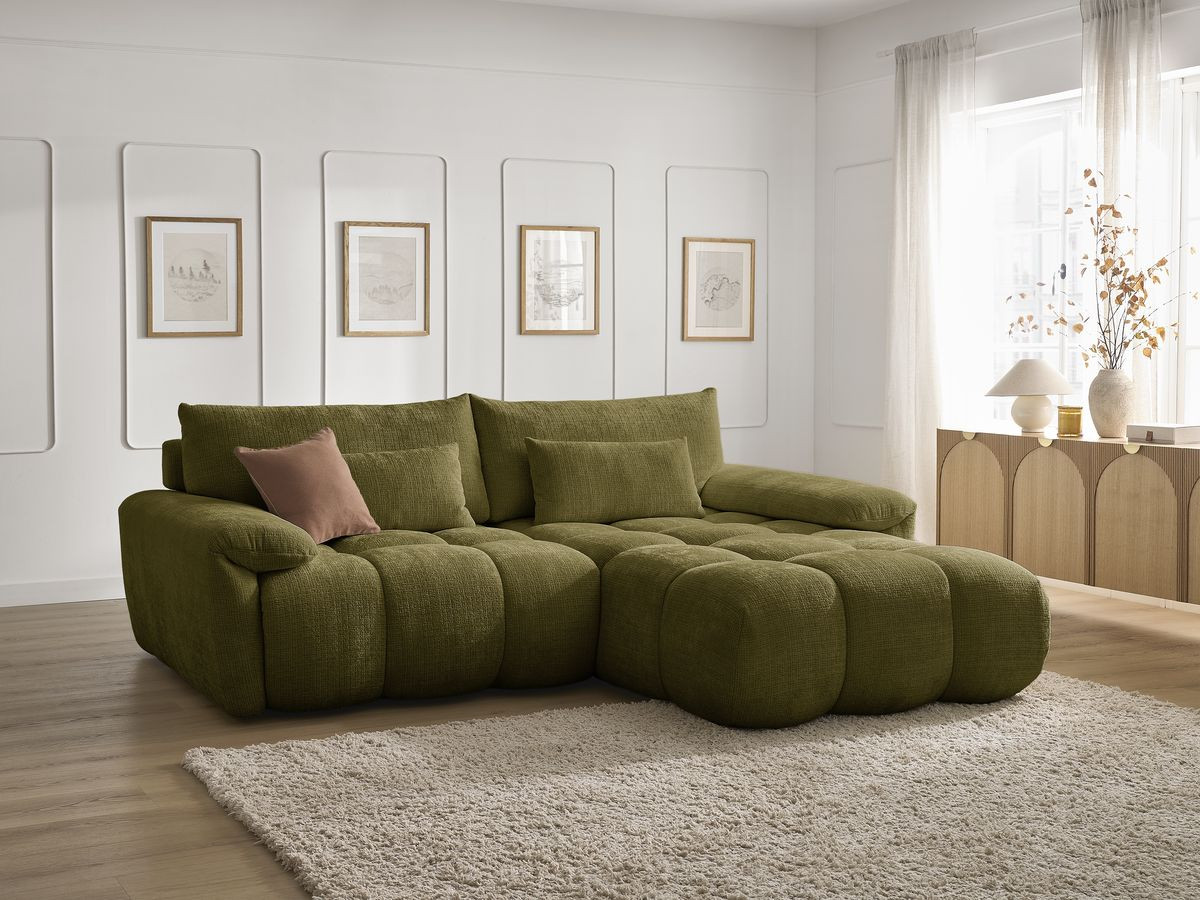 Bobochic Ivane Ecksofa Strukturstoff Grün Ecke rechts
