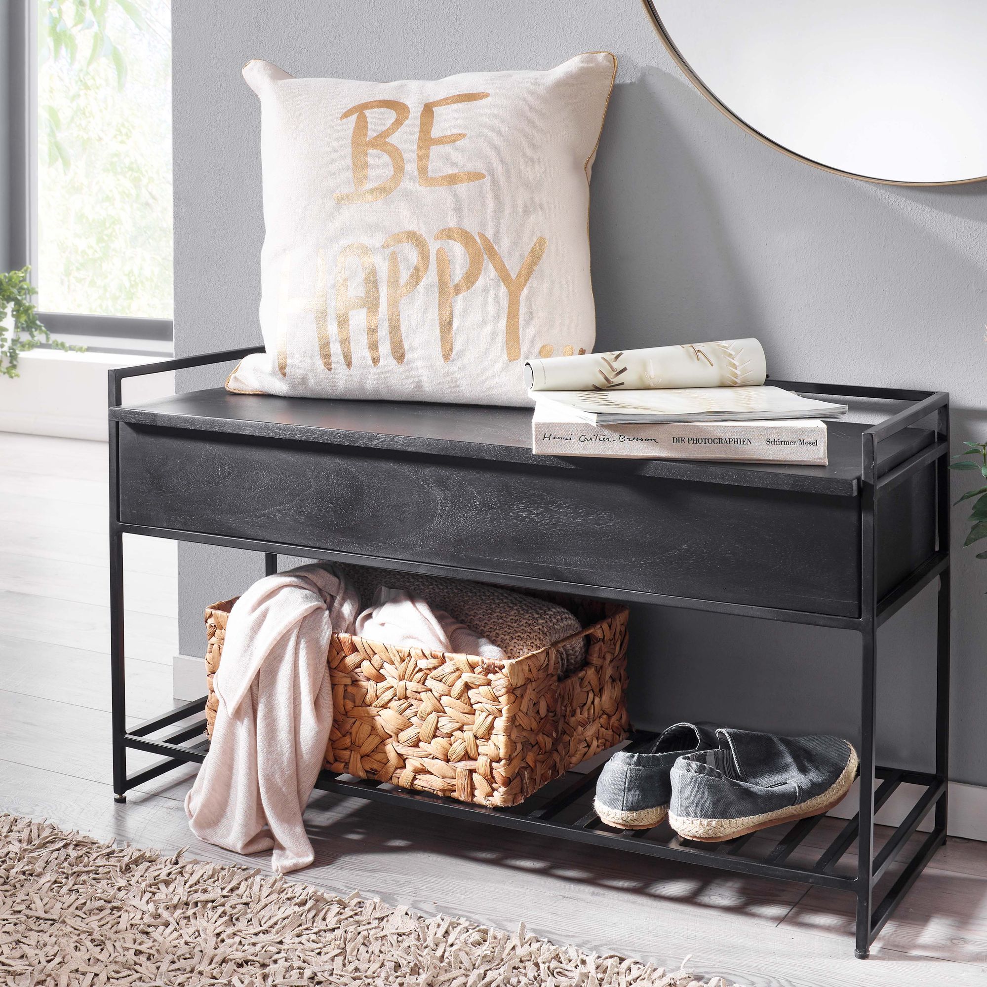 Sitzbank Gimsoy Massivholz Schwarz 90 × 38 × 52 cm