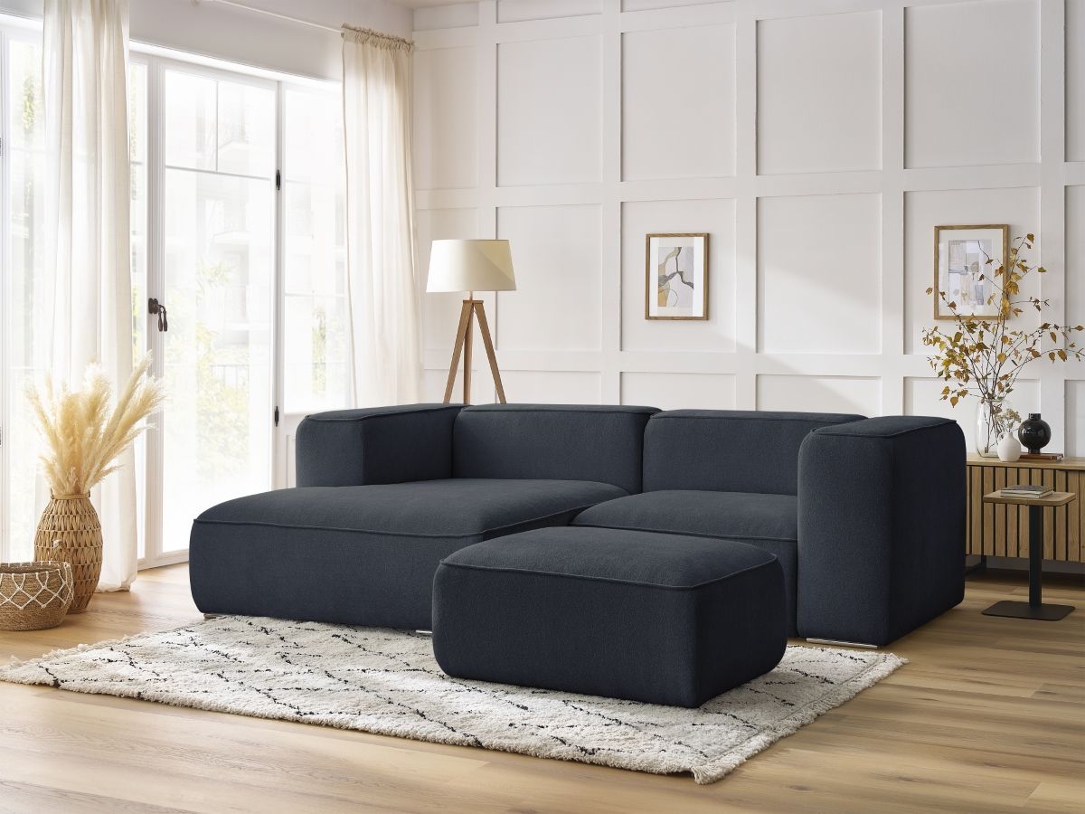 Bobochic Zephyr Ecksofa mit Pouf 260 × 165 cm Strukturstoff Dunkelblau Ecke links