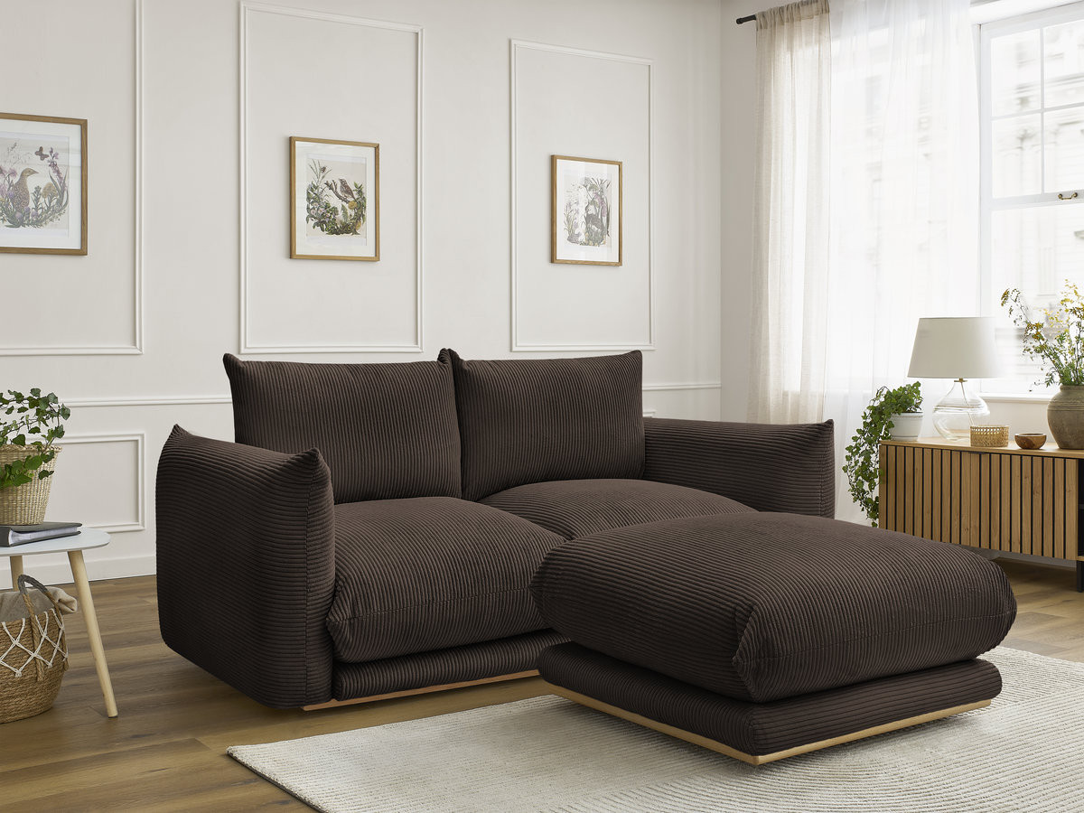 Bobochic Ernest Sofa 3-Sitzer mit Pouf 193 × 106 cm Cordsamt Braun