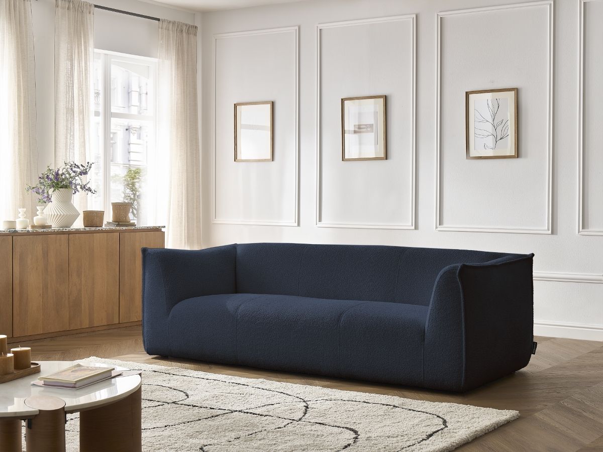 Bobochic Giorgia Sofa 3-Sitzer Bouclé-Stoff Dunkelblau