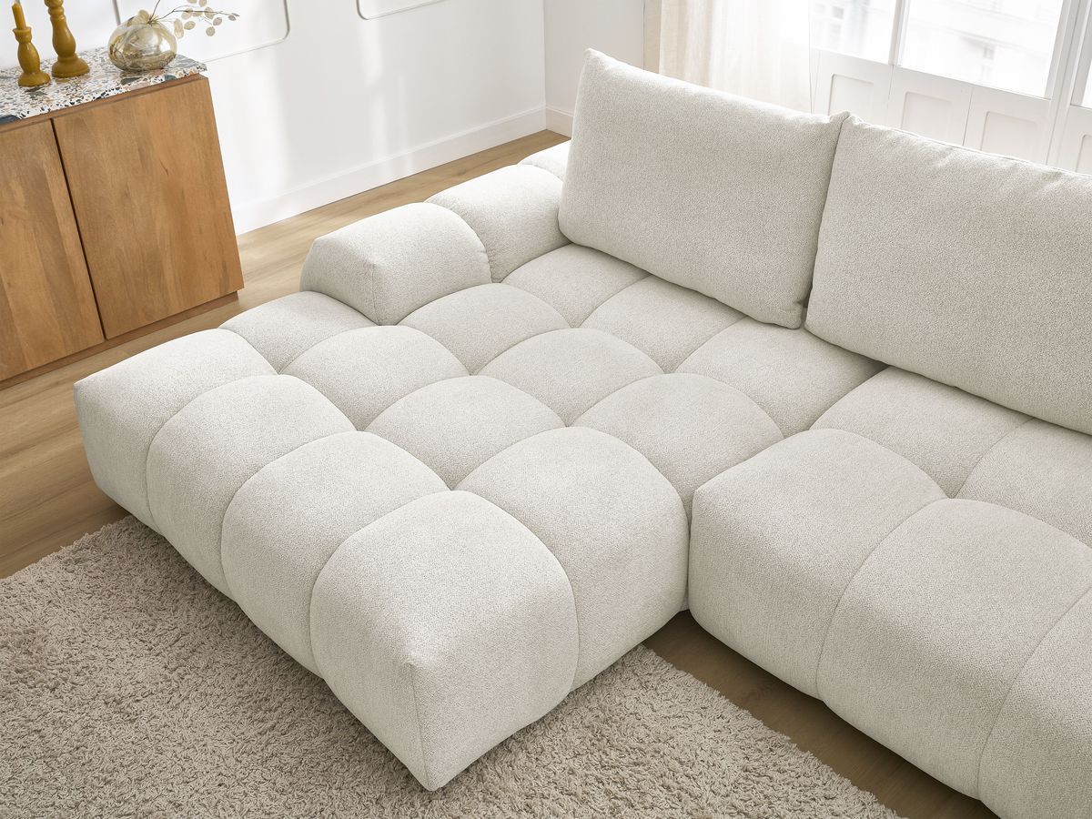 Bobochic Everest Ecksofa mit Schlaffunktion und Bettkasten 318 × 180 cm, 3 Kissen Melange-Stoff Weiß Ecke links