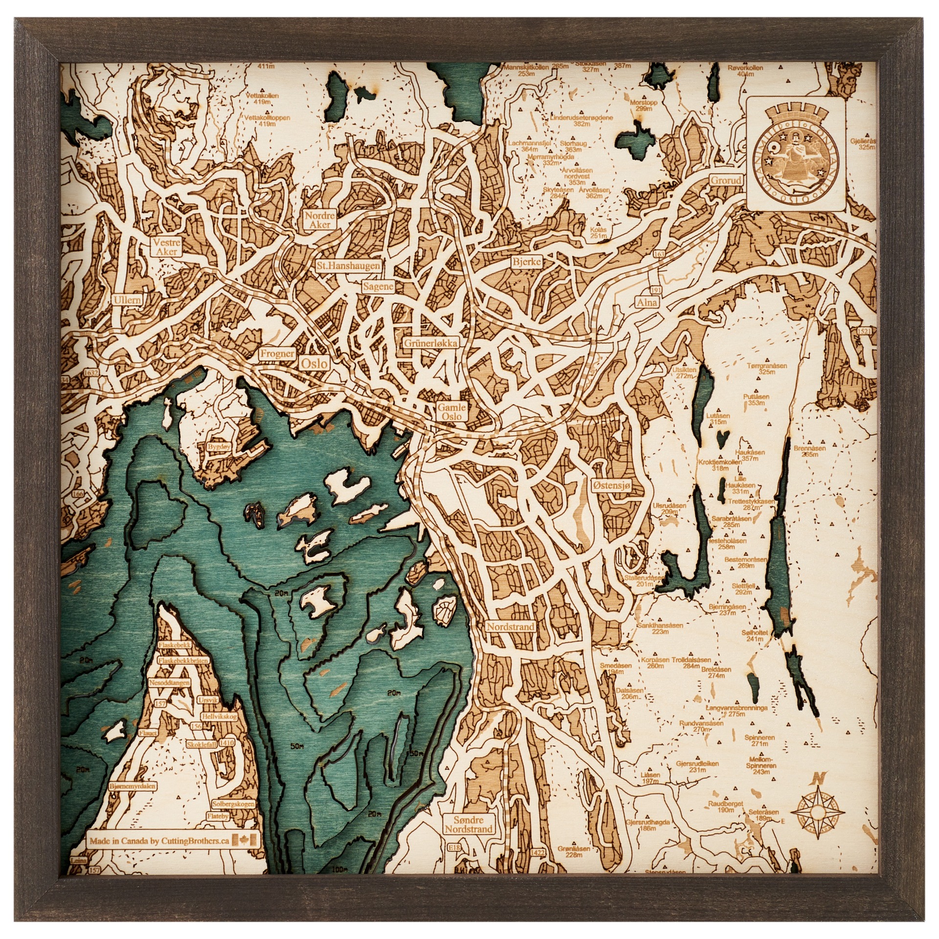 Cutting Brothers 3D Holz-Wandkarte Oslo 35 x 35 moebelfaktor
