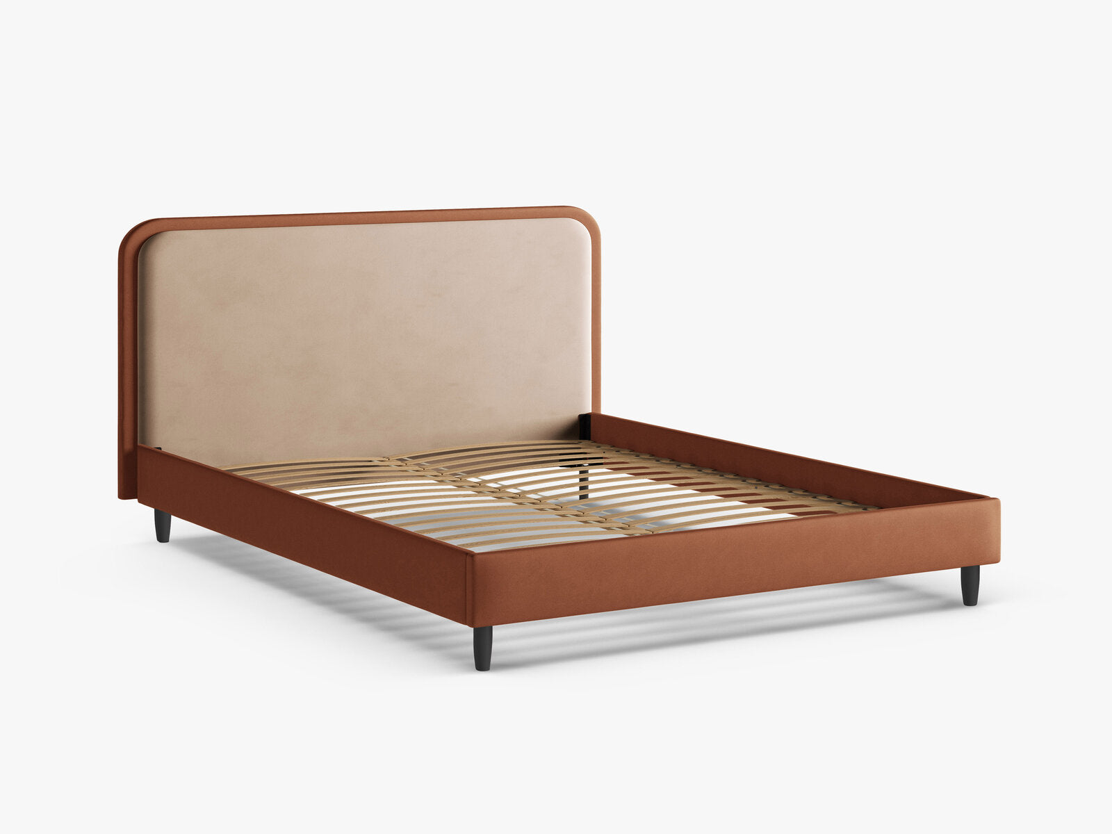 Micadoni Stauraumbett mit Kopfteil Aveline Samt Magic Velvet, Vegan-Leder Vega Mandelbeige, Kastanienbraun 160x200