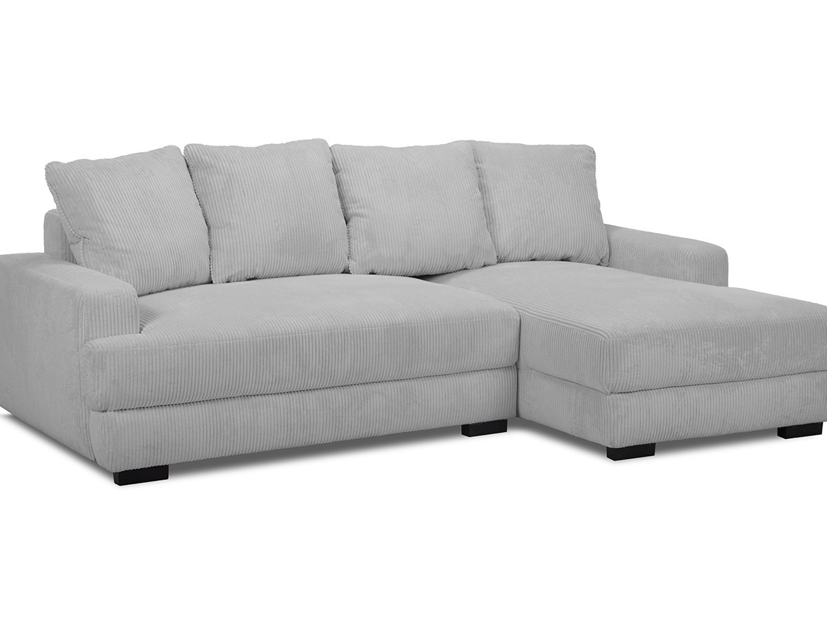 Bobochic Campi Ecksofa mit Schlaffunktion und Bettkasten Cordsamt Hellgrau Ecke rechts