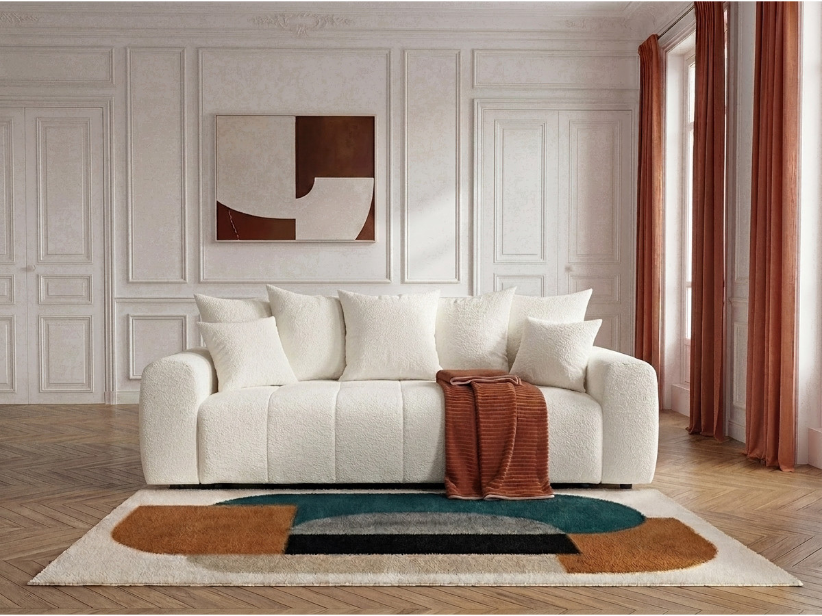 Bobochic Roxelane Schlafsofa 3-Sitzer mit Bettkasten Bouclé-Stoff Weiß