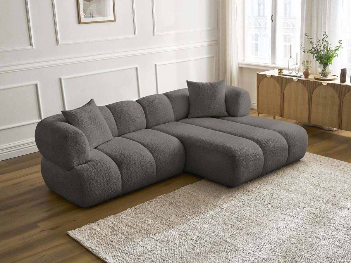 Bobochic Pamira Ecksofa Bouclé-Stoff Braun Ecke rechts