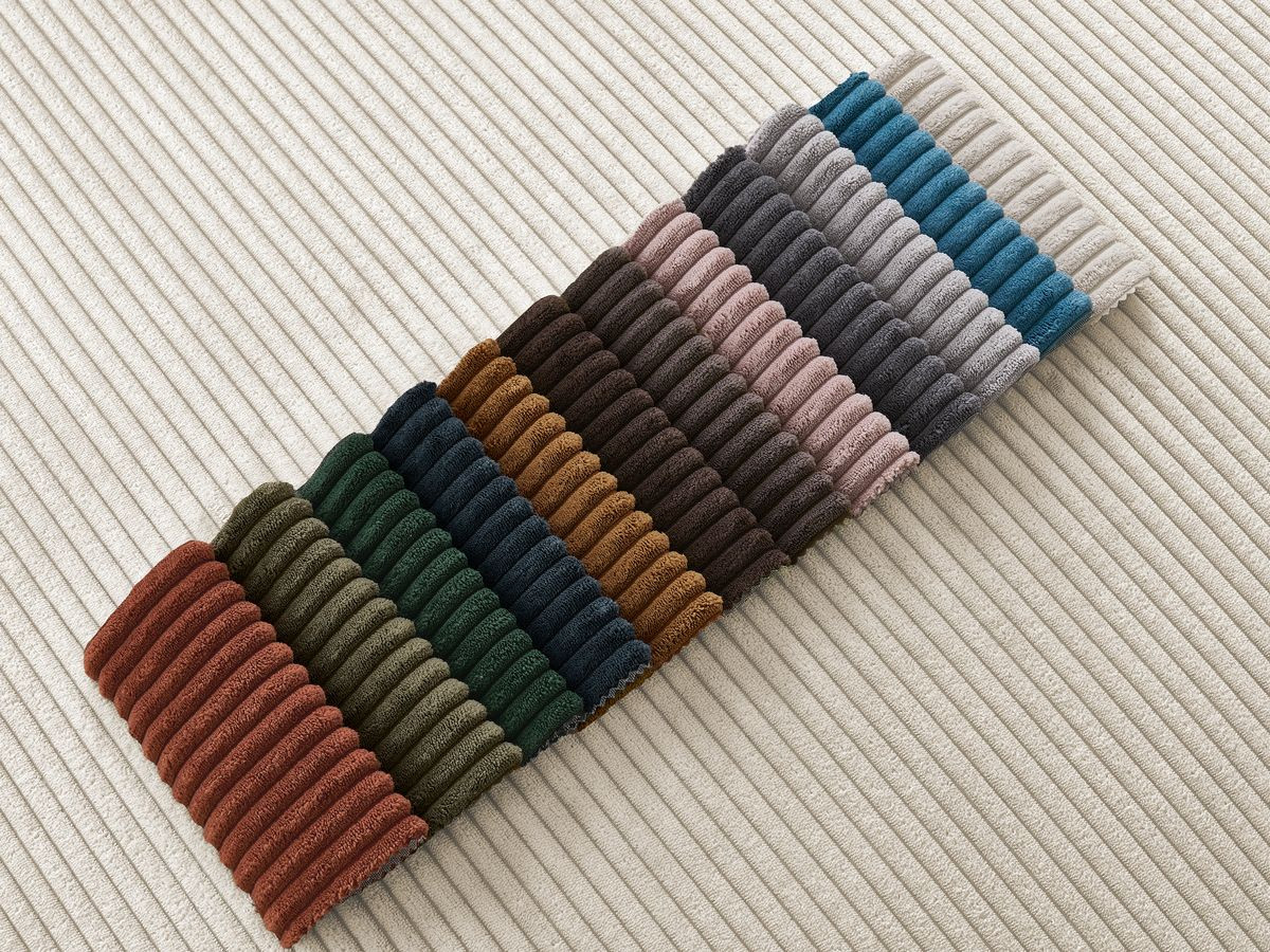 Bobochic Atilla Ecksofa mit Schlaffunktion und Bettkasten und Pouf Cordsamt Beige Ecke links