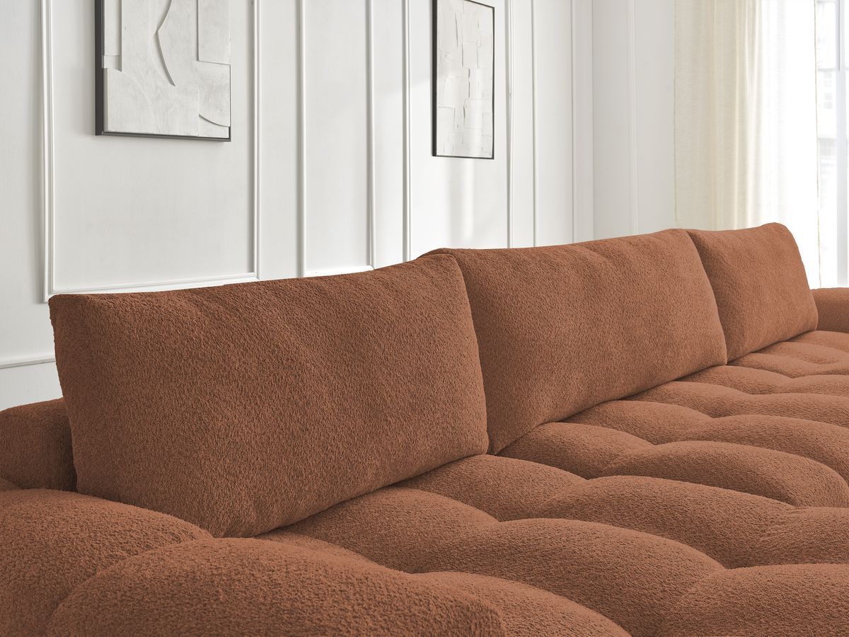 Bobochic Anakin Wohnlandschaft mit Pouf, Liegefläche 137 × 382 cm, 3 Kissen Bouclé-Stoff Orange