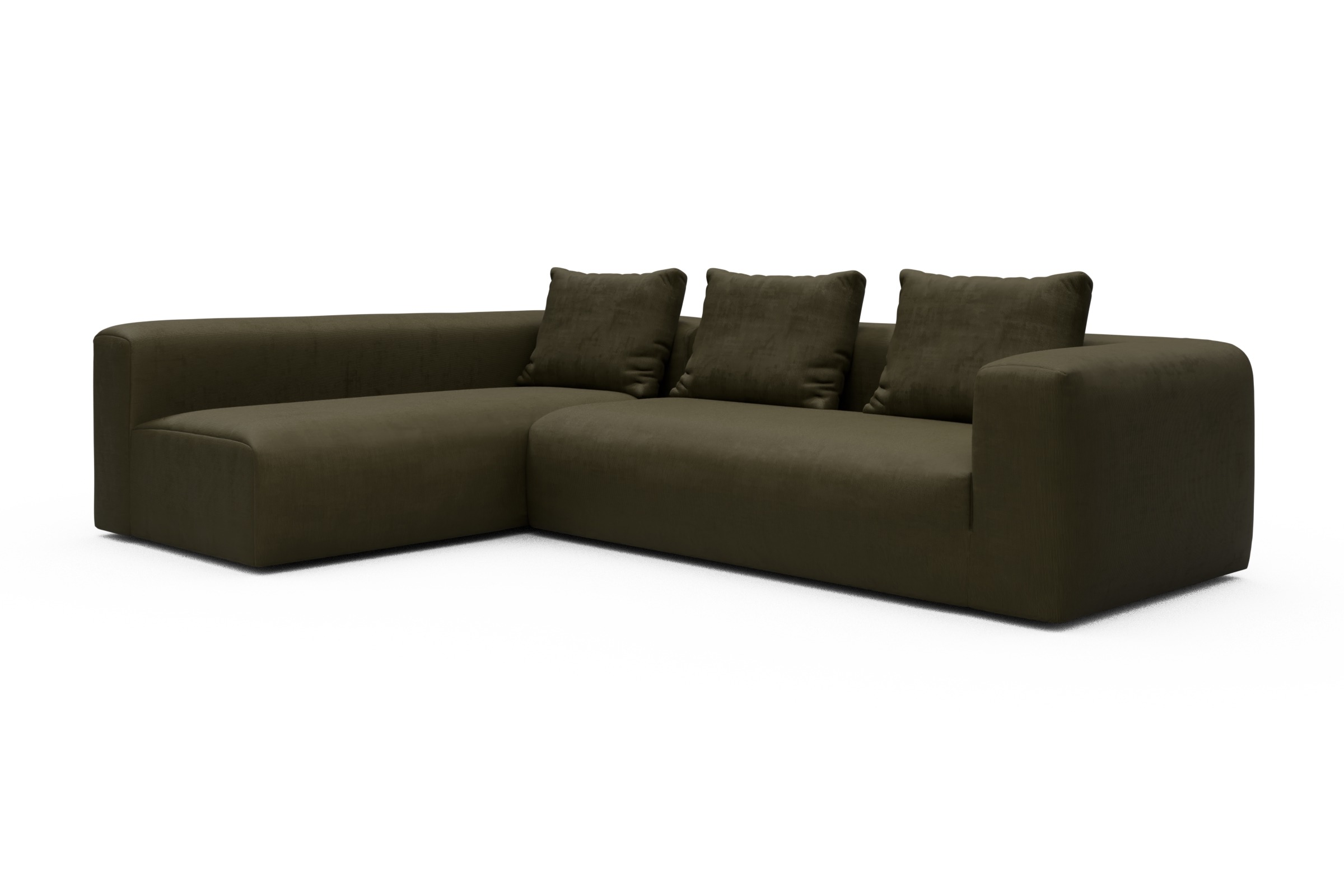 Ecksofa Fred 2x 2,5-Sitzer links offen Cordufine-Pine-Green