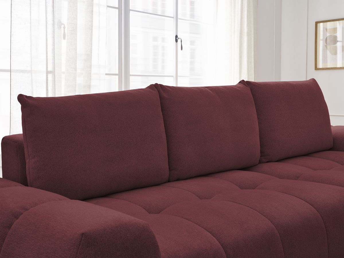 Bobochic Everest Ecksofa mit Schlaffunktion und Bettkasten 318 × 180 cm, 3 Kissen Melange-Stoff Rot Ecke rechts
