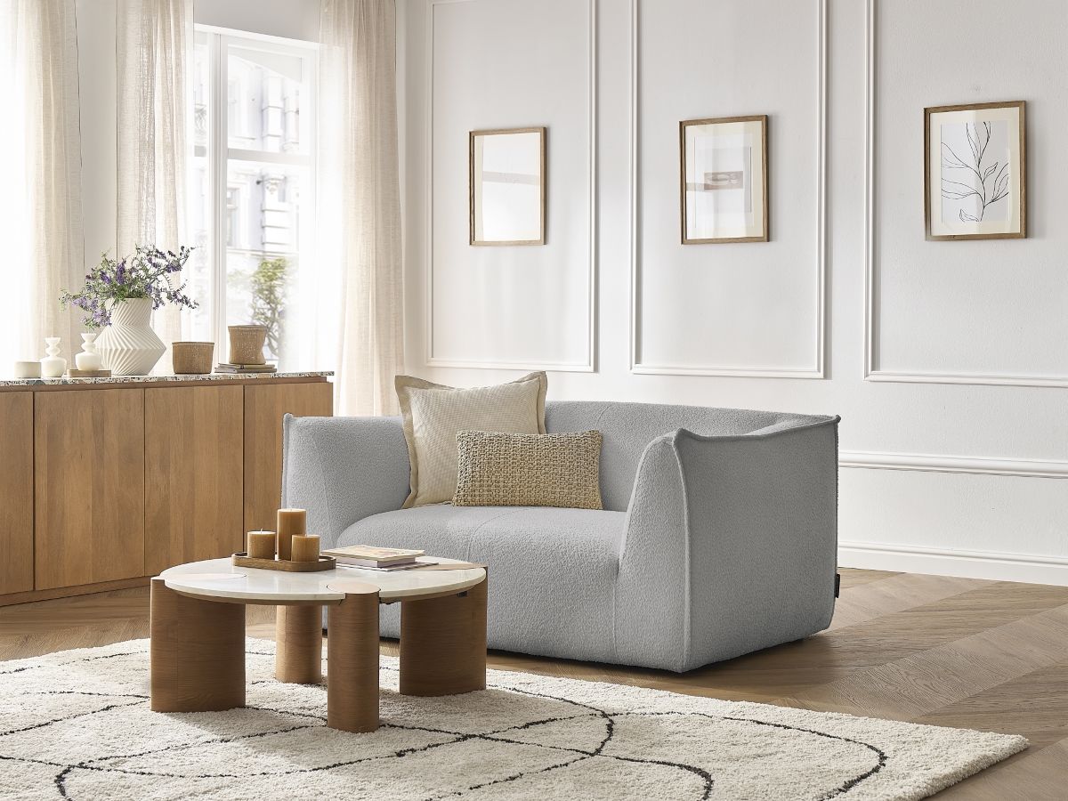 Bobochic Giorgia Sofa 2-Sitzer Bouclé-Stoff Hellgrau
