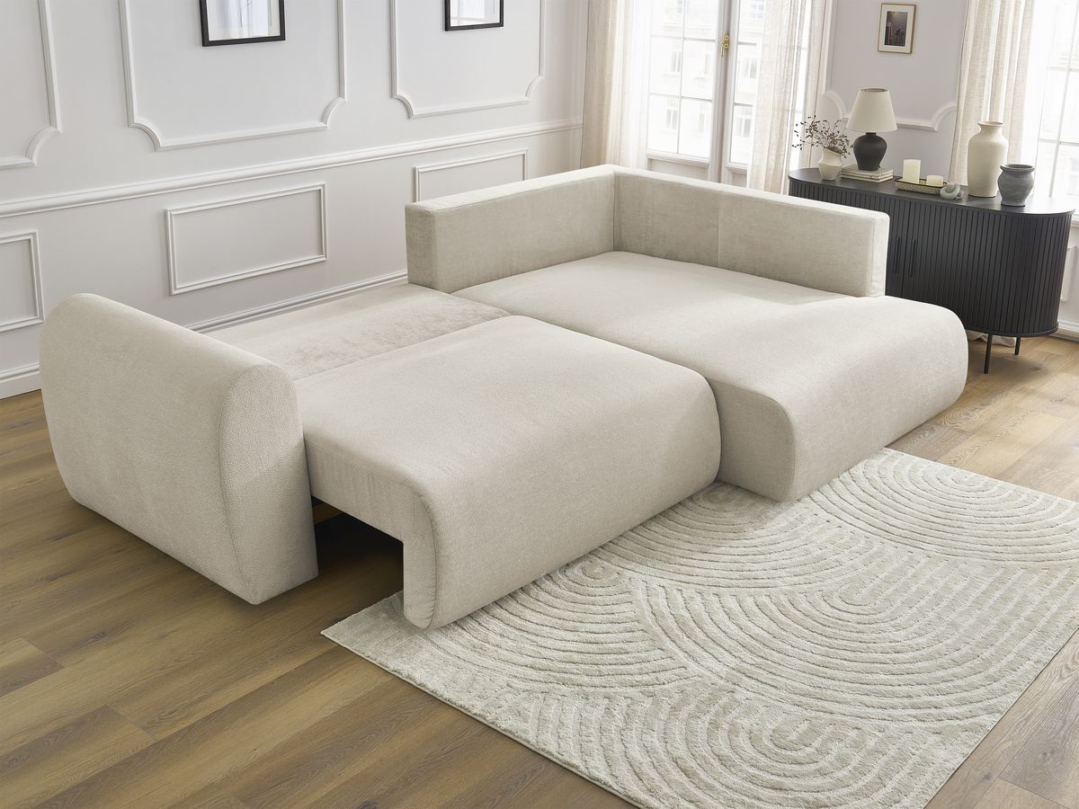 Bobochic Lucien Ecksofa mit Schlaffunktion und Bettkasten 296 × 198 cm Stoff Beige Ecke rechts