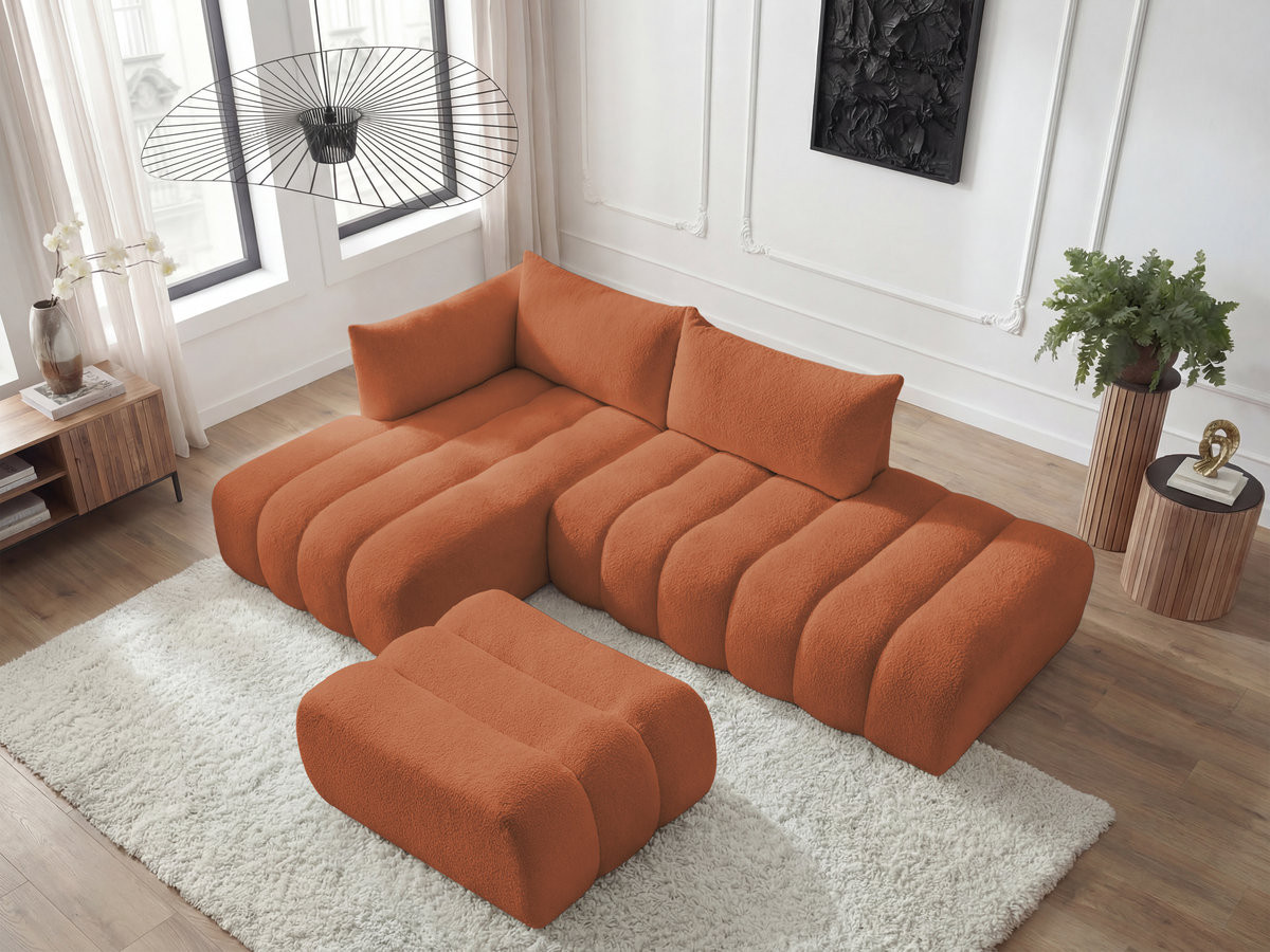Bobochic Azra Ecksofa mit Pouf 319 × 178 cm Bouclé-Stoff Orange Ecke links