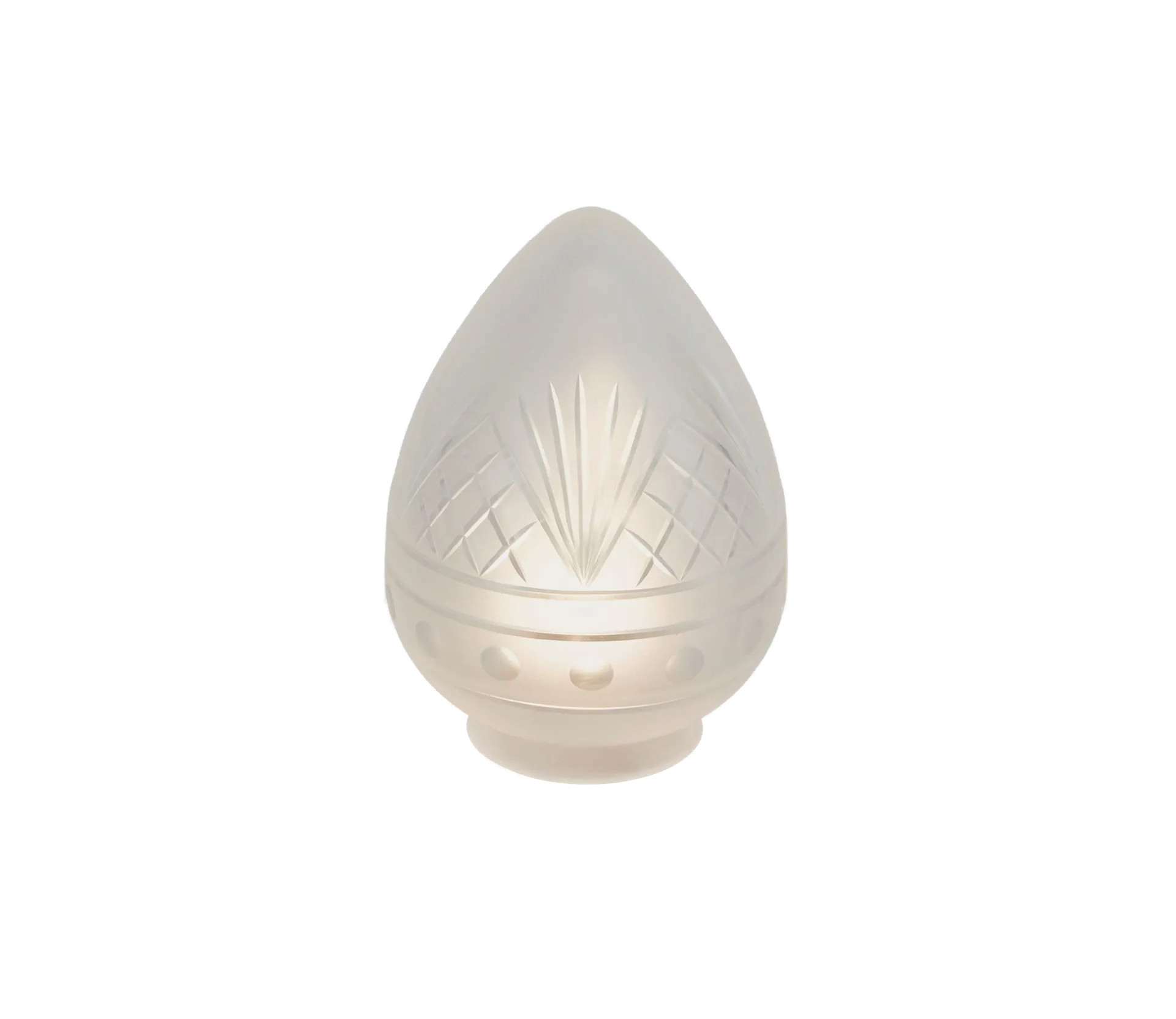 Berliner Messinglampen Glasschirm Nr. 123 Tropfenform, Kristallglas matt mit Schliff